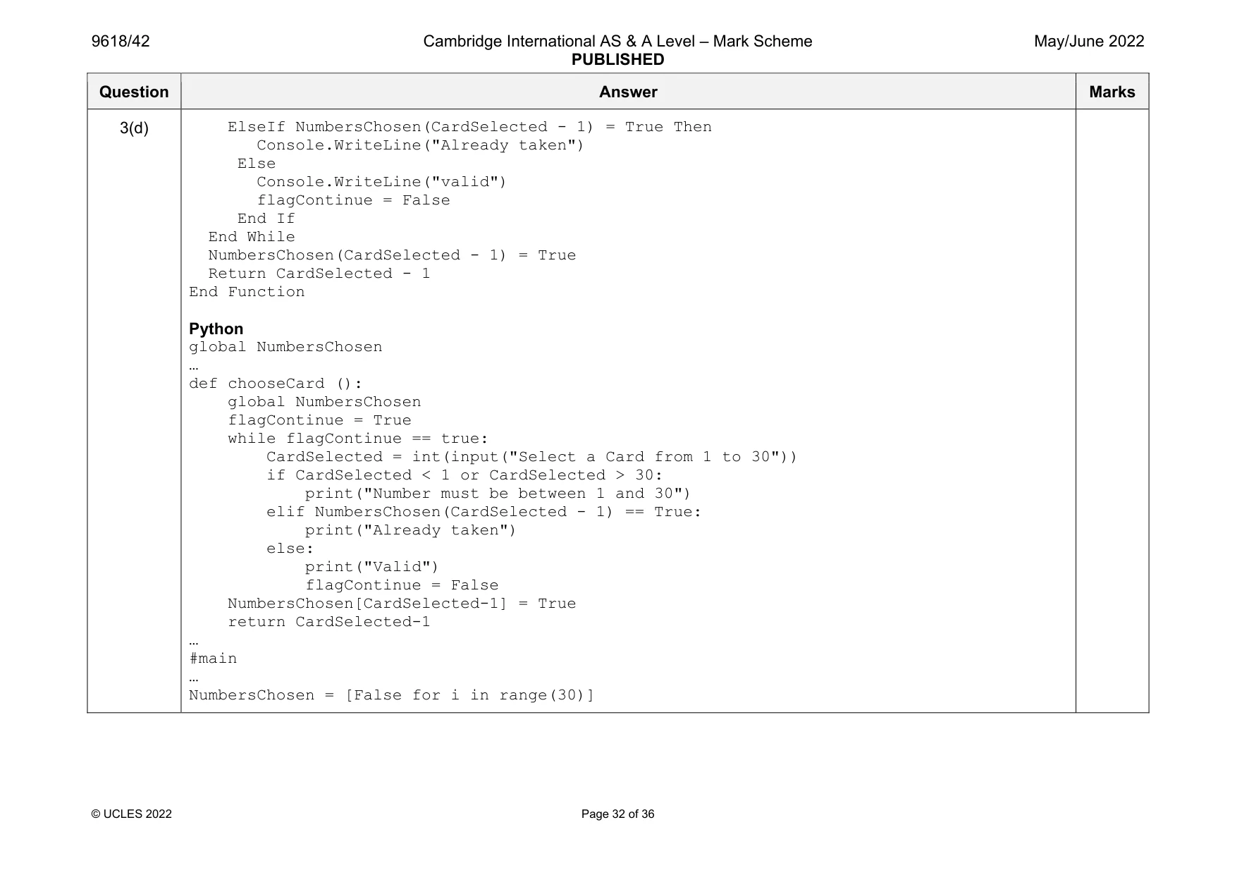 Mark scheme, page 32 of 36
