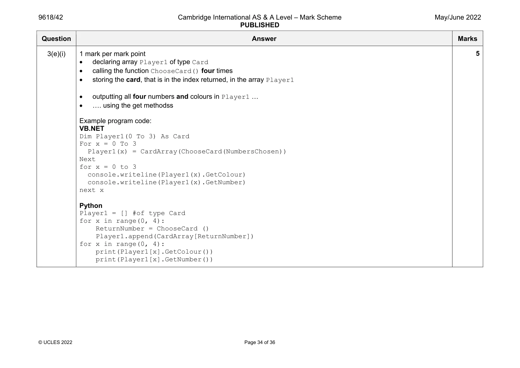 Mark scheme, page 34 of 36