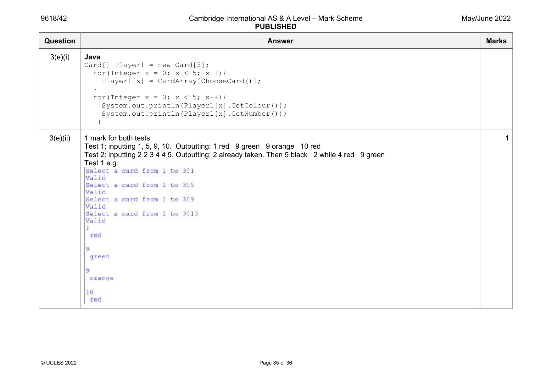 Mark scheme, page 35 of 36