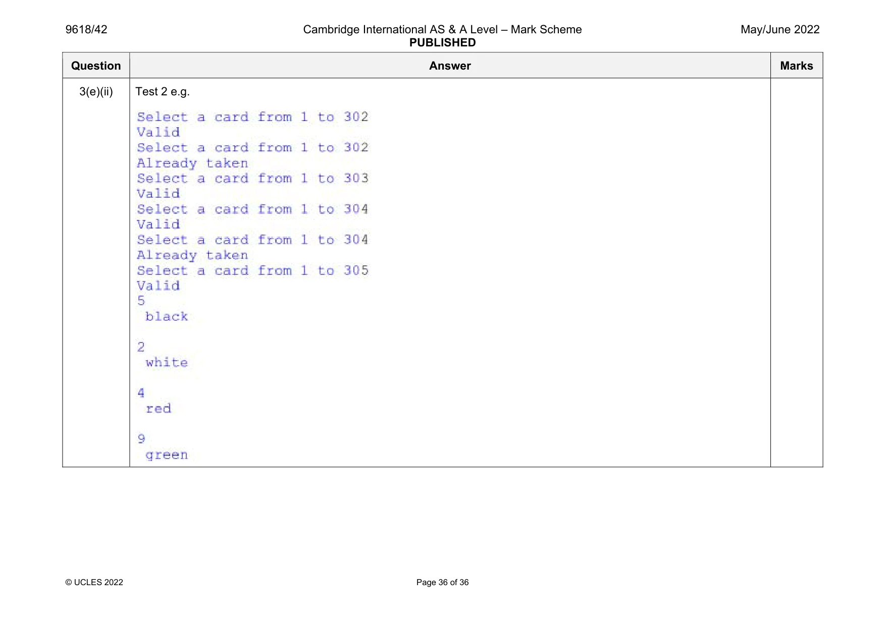 Mark scheme, page 36 of 36