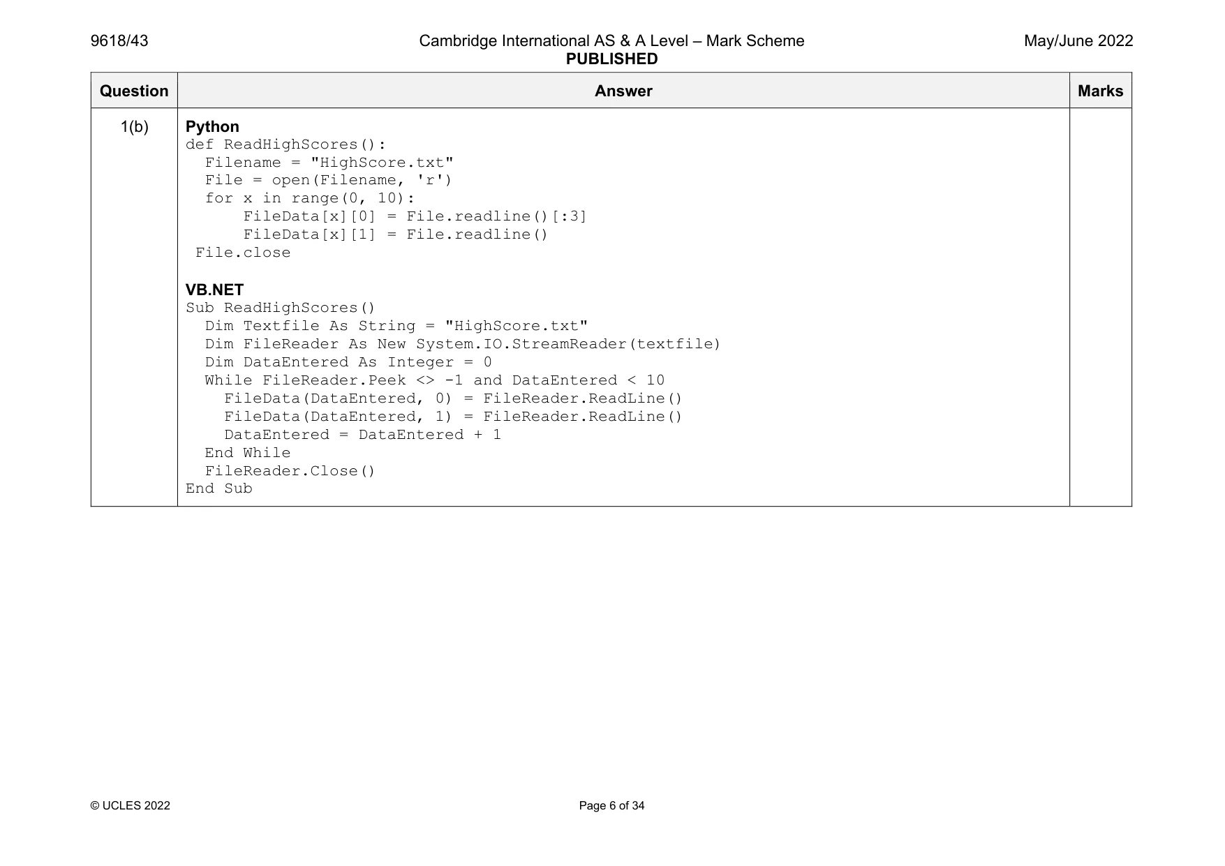 Mark scheme, page 6 of 34