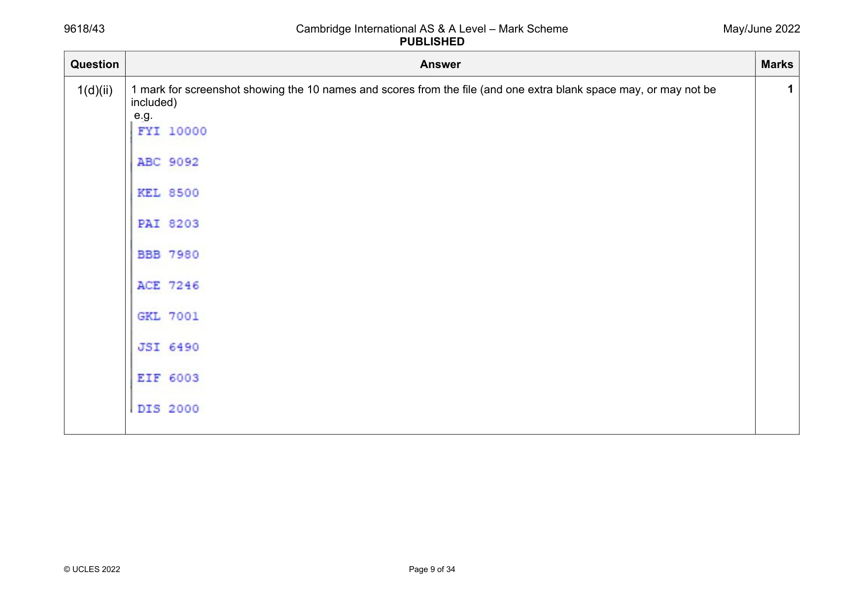 Mark scheme, page 9 of 34