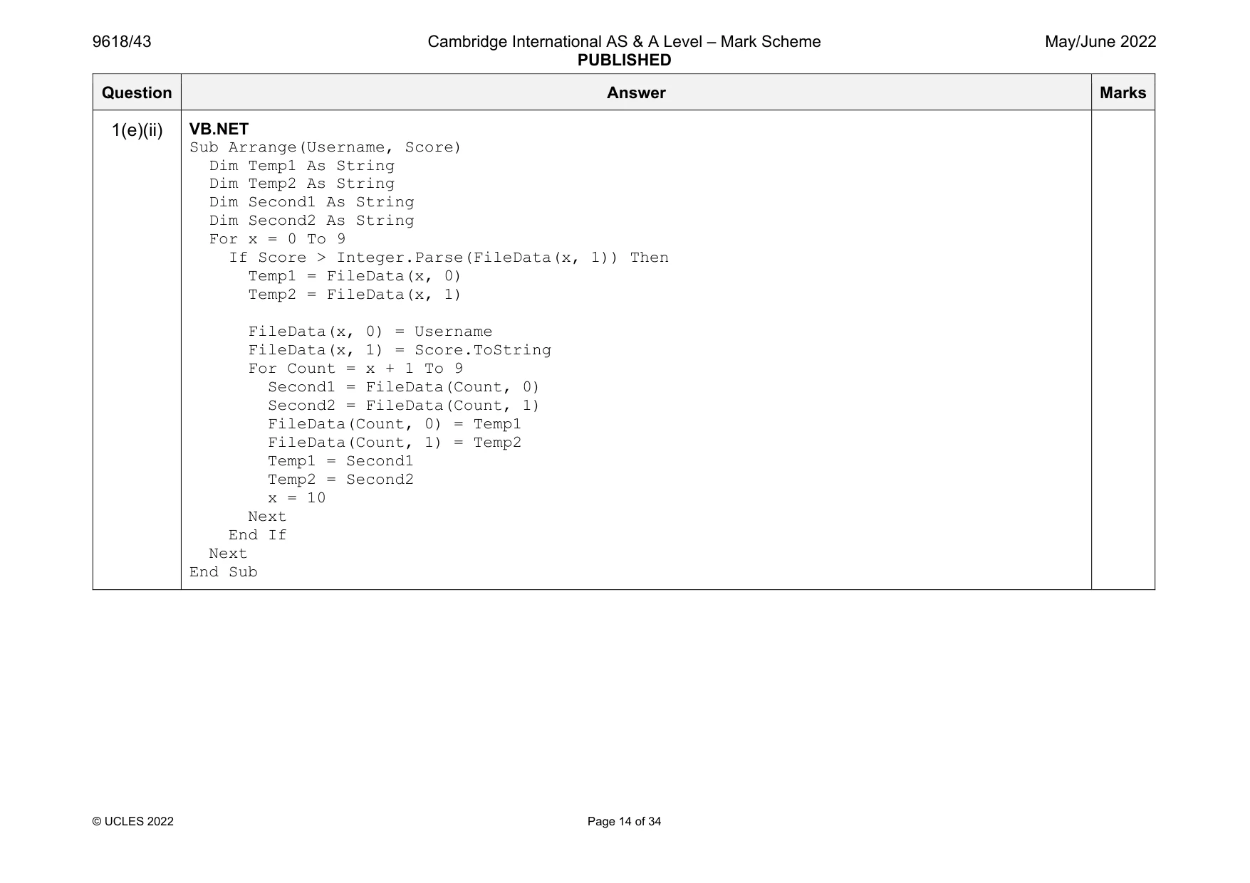 Mark scheme, page 14 of 34