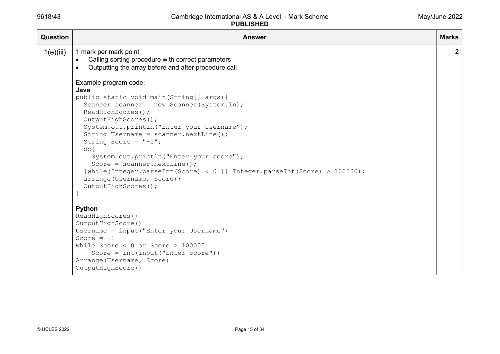 Mark scheme, page 15 of 34