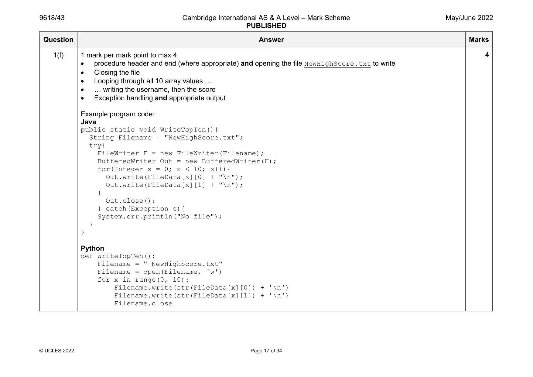 Mark scheme, page 17 of 34