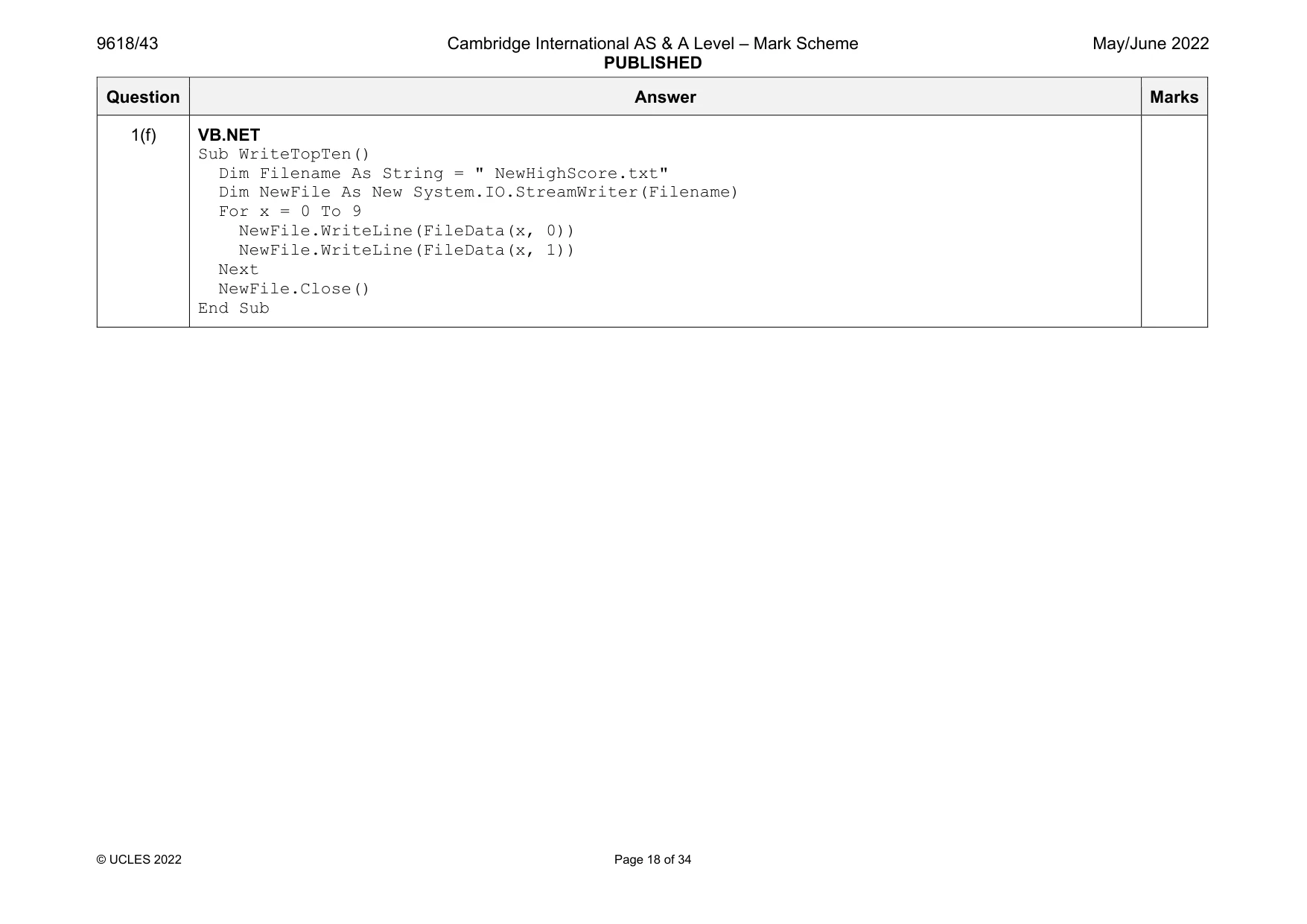 Mark scheme, page 18 of 34