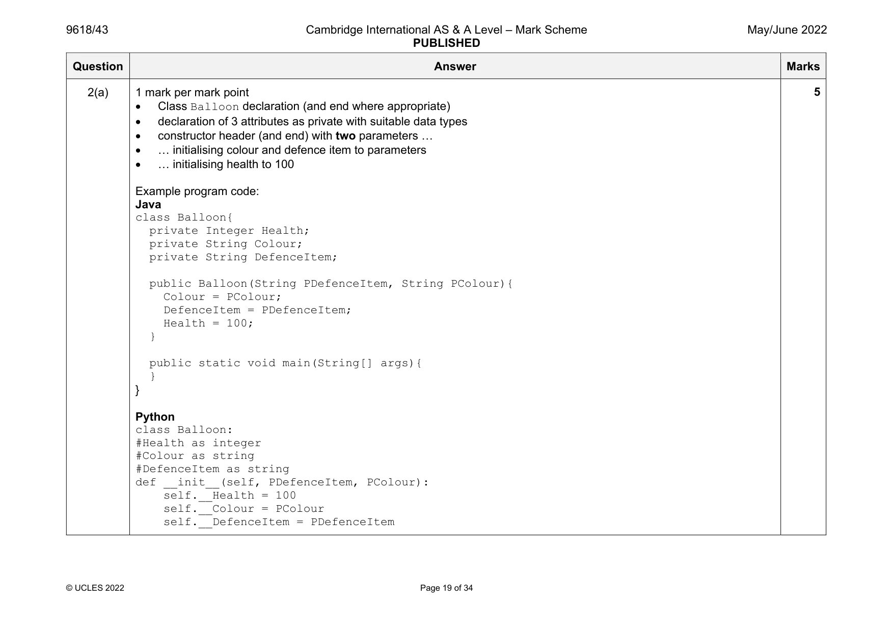 Mark scheme, page 19 of 34