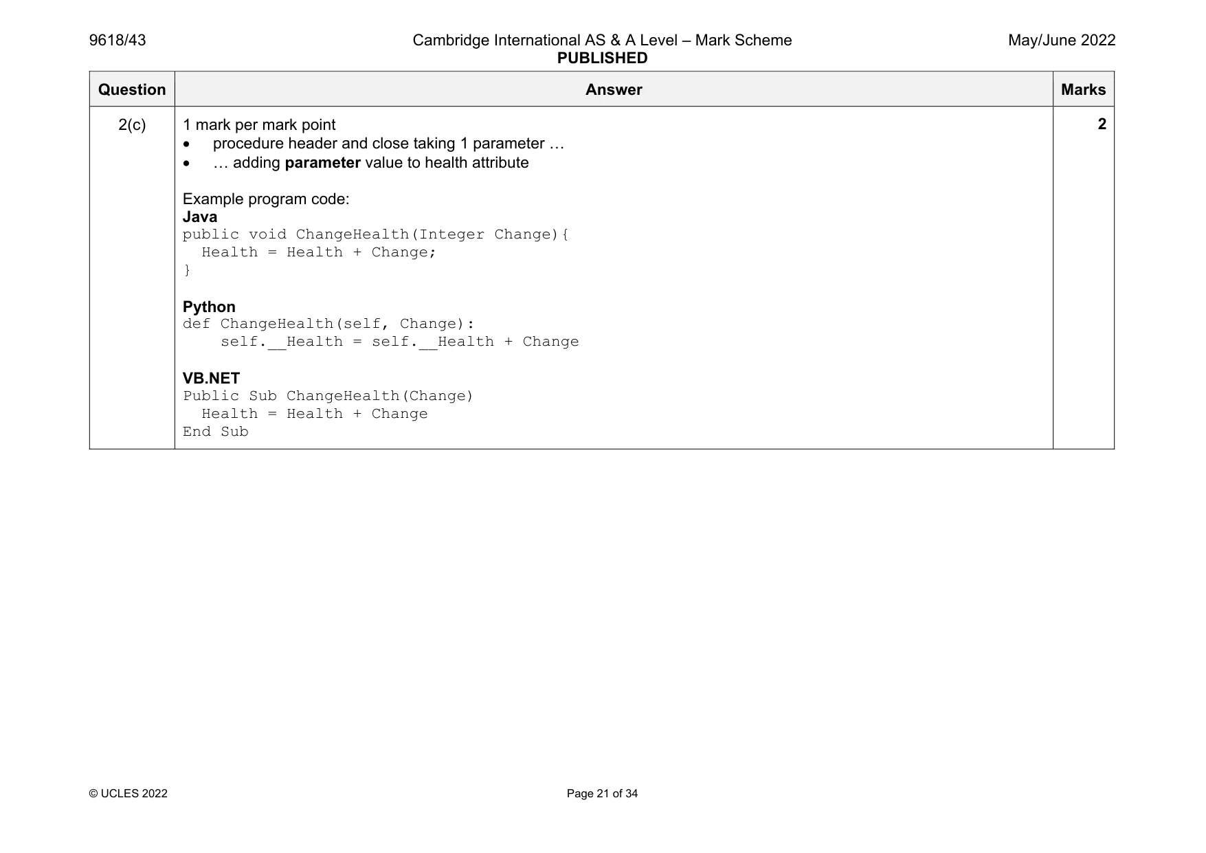 Mark scheme, page 21 of 34