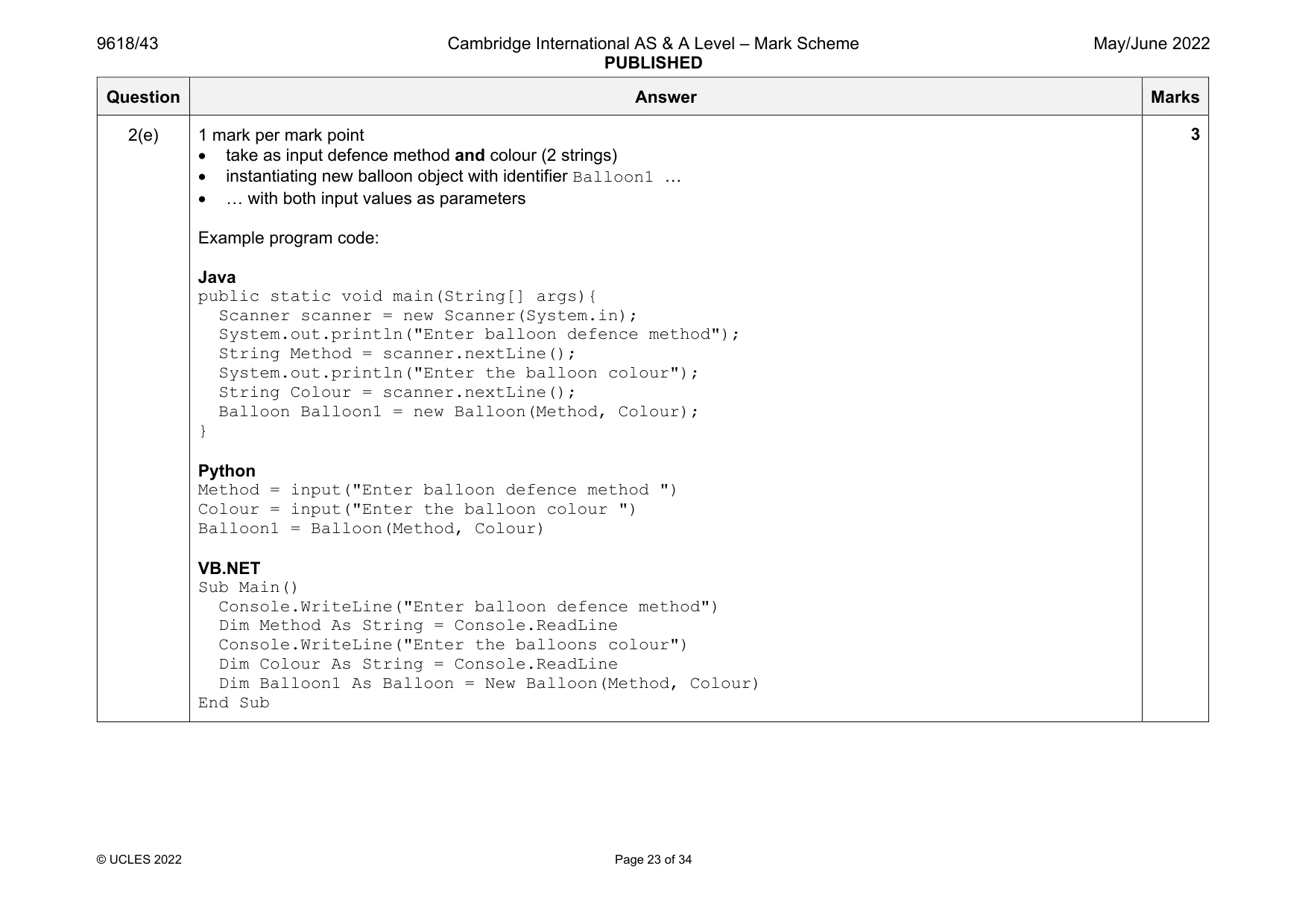 Mark scheme, page 23 of 34