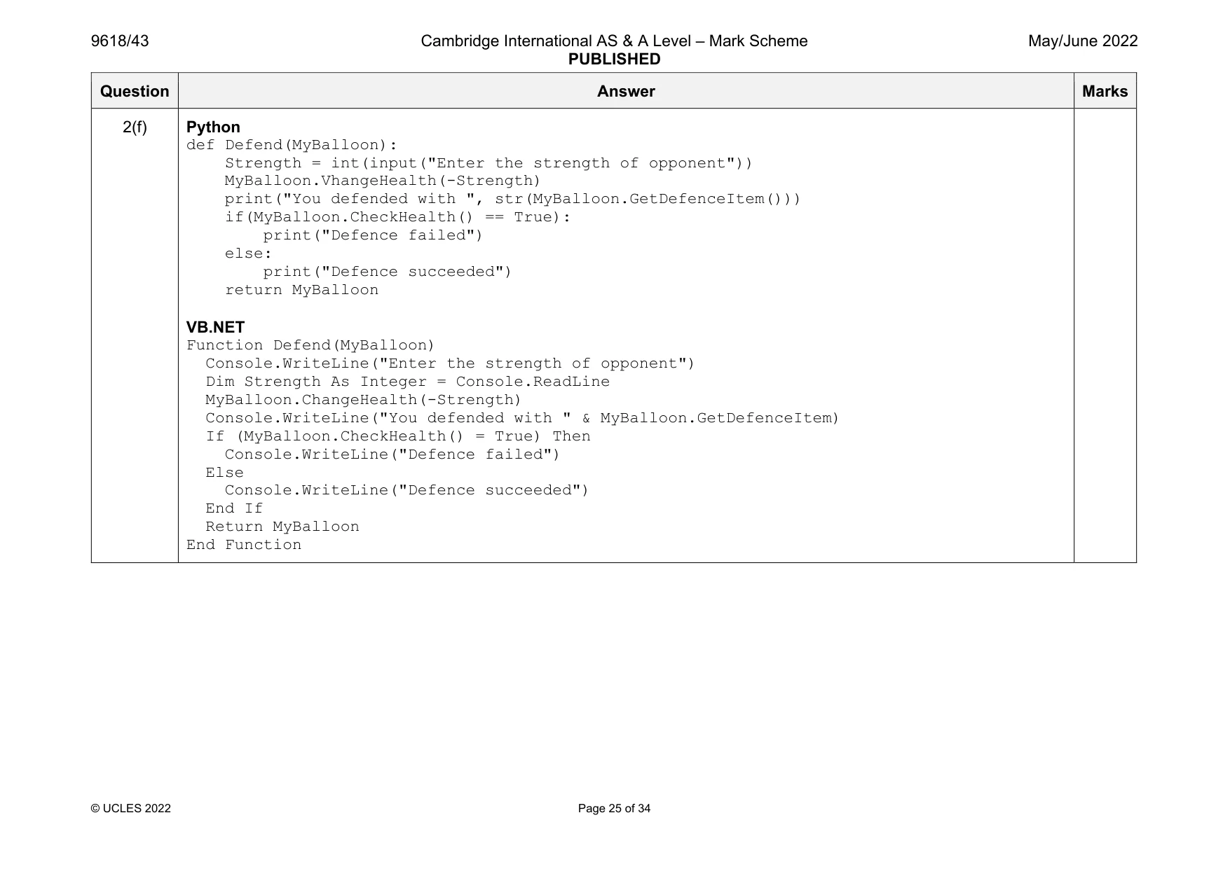 Mark scheme, page 25 of 34