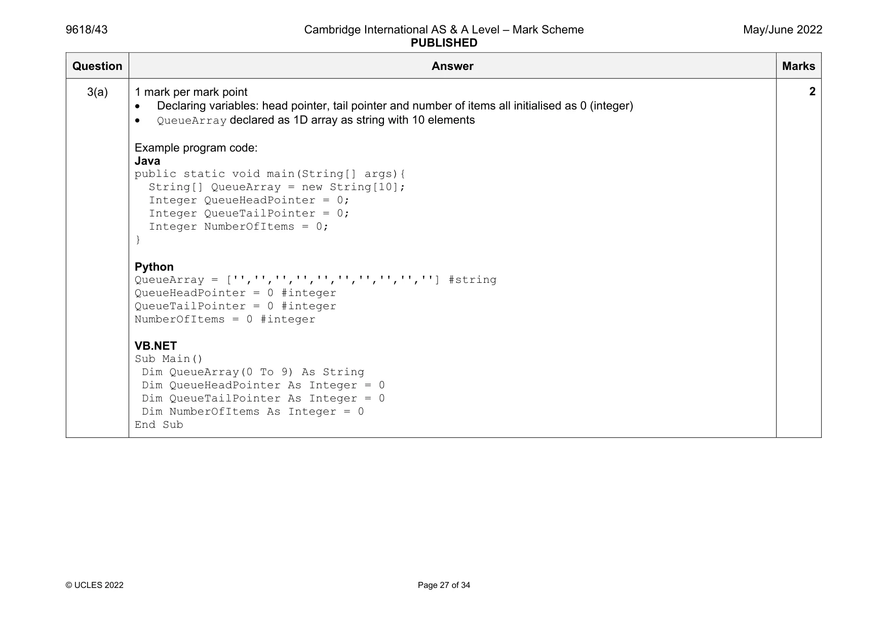 Mark scheme, page 27 of 34