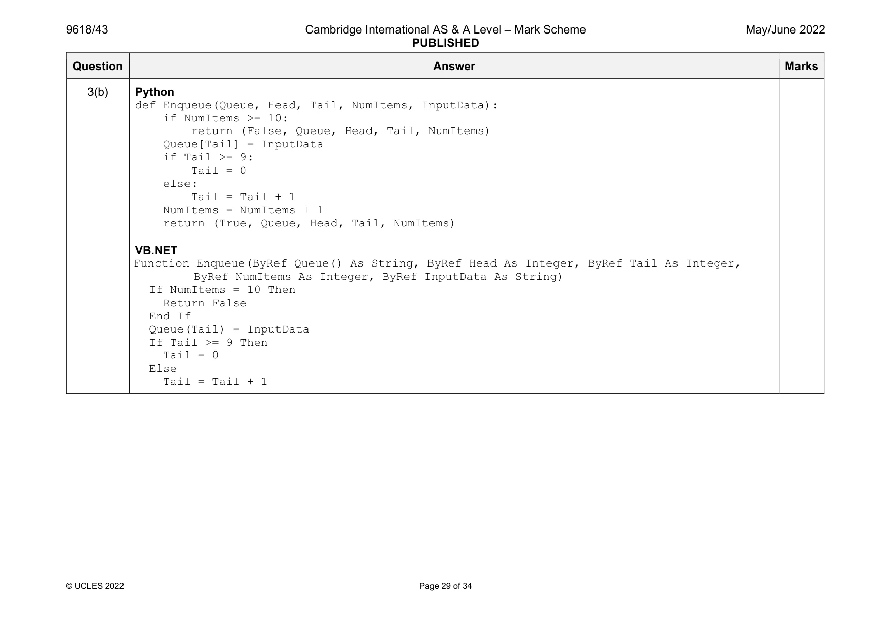 Mark scheme, page 29 of 34