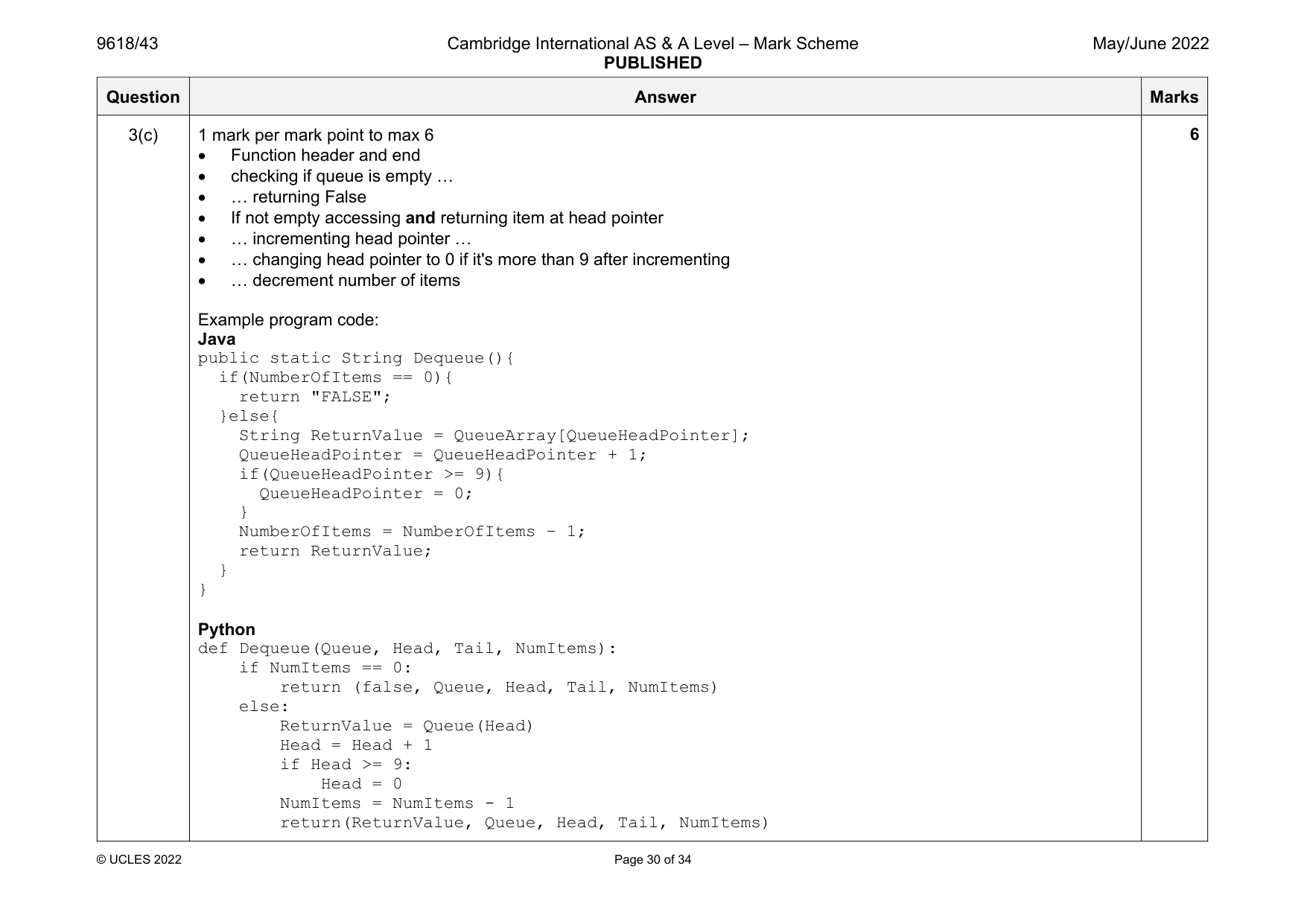 Mark scheme, page 30 of 34