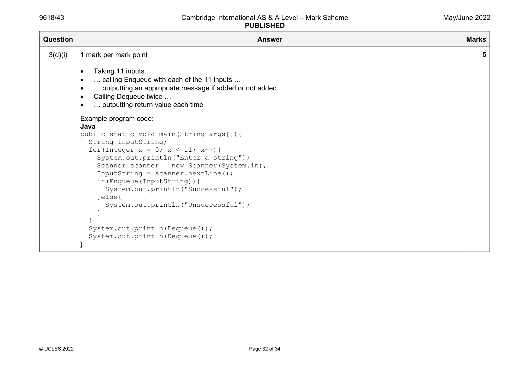 Mark scheme, page 32 of 34