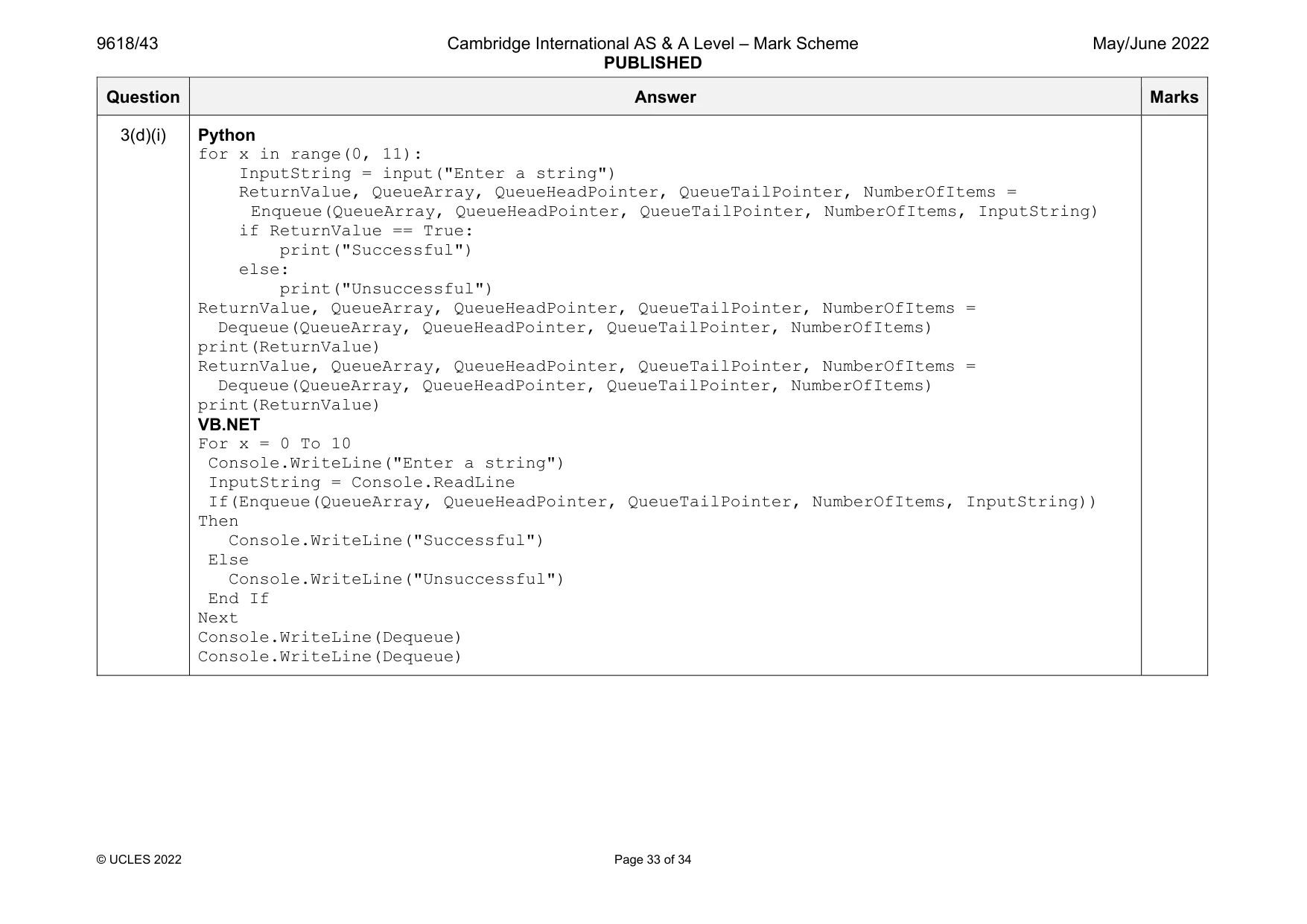 Mark scheme, page 33 of 34