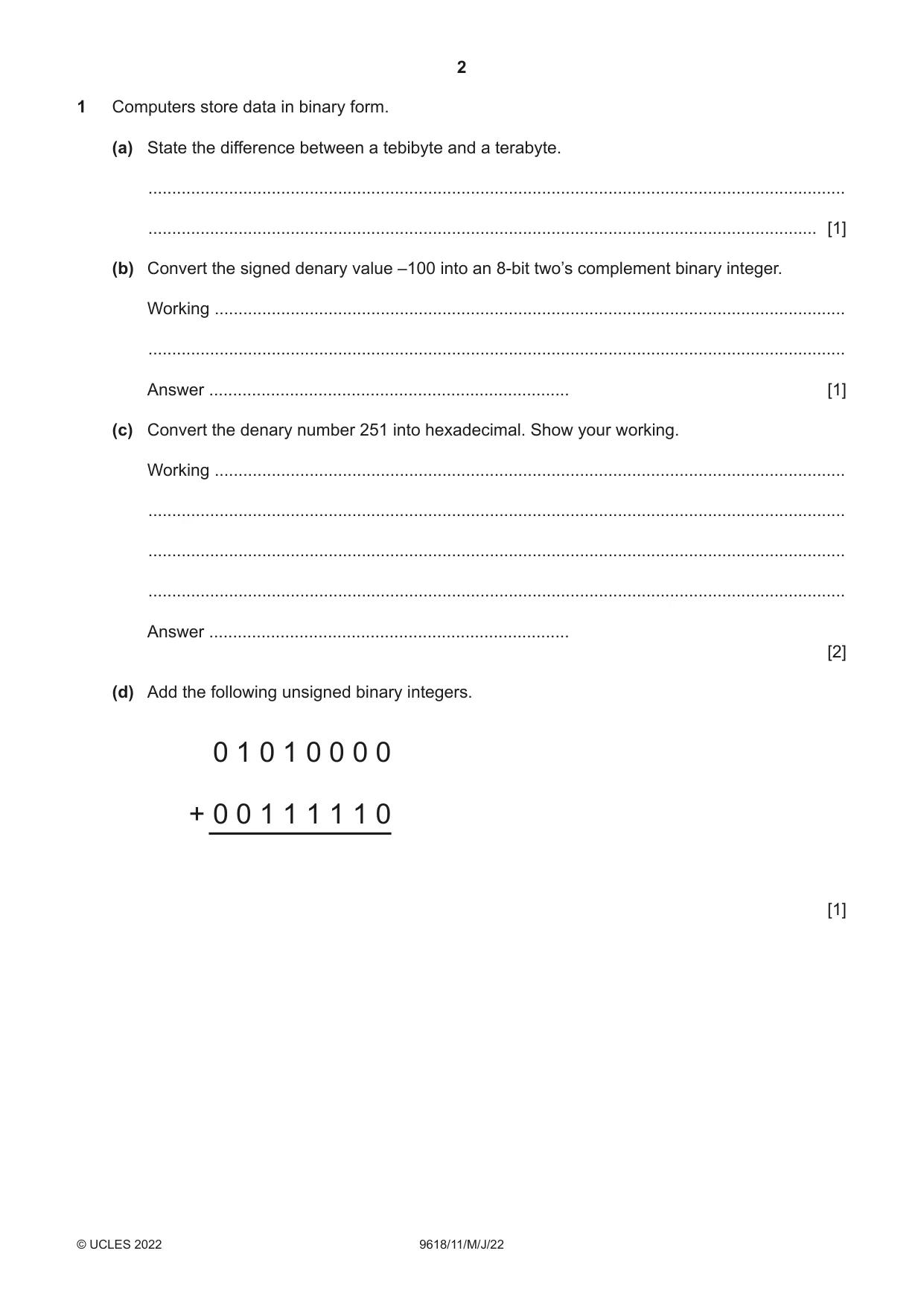 Cambridge A Level Computer Science 9618 2022 May/June Paper 1 · Variant 1 question paper, page 2 of 16