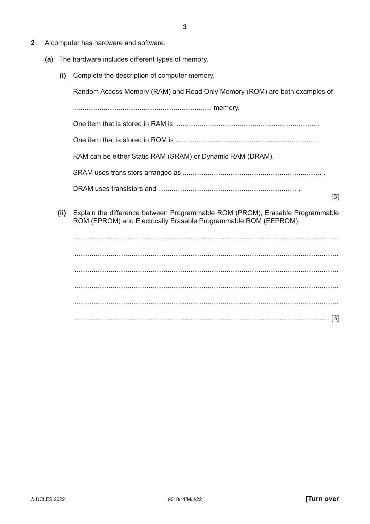 Cambridge A Level Computer Science 9618 2022 May/June Paper 1 · Variant 1 question paper, page 3 of 16