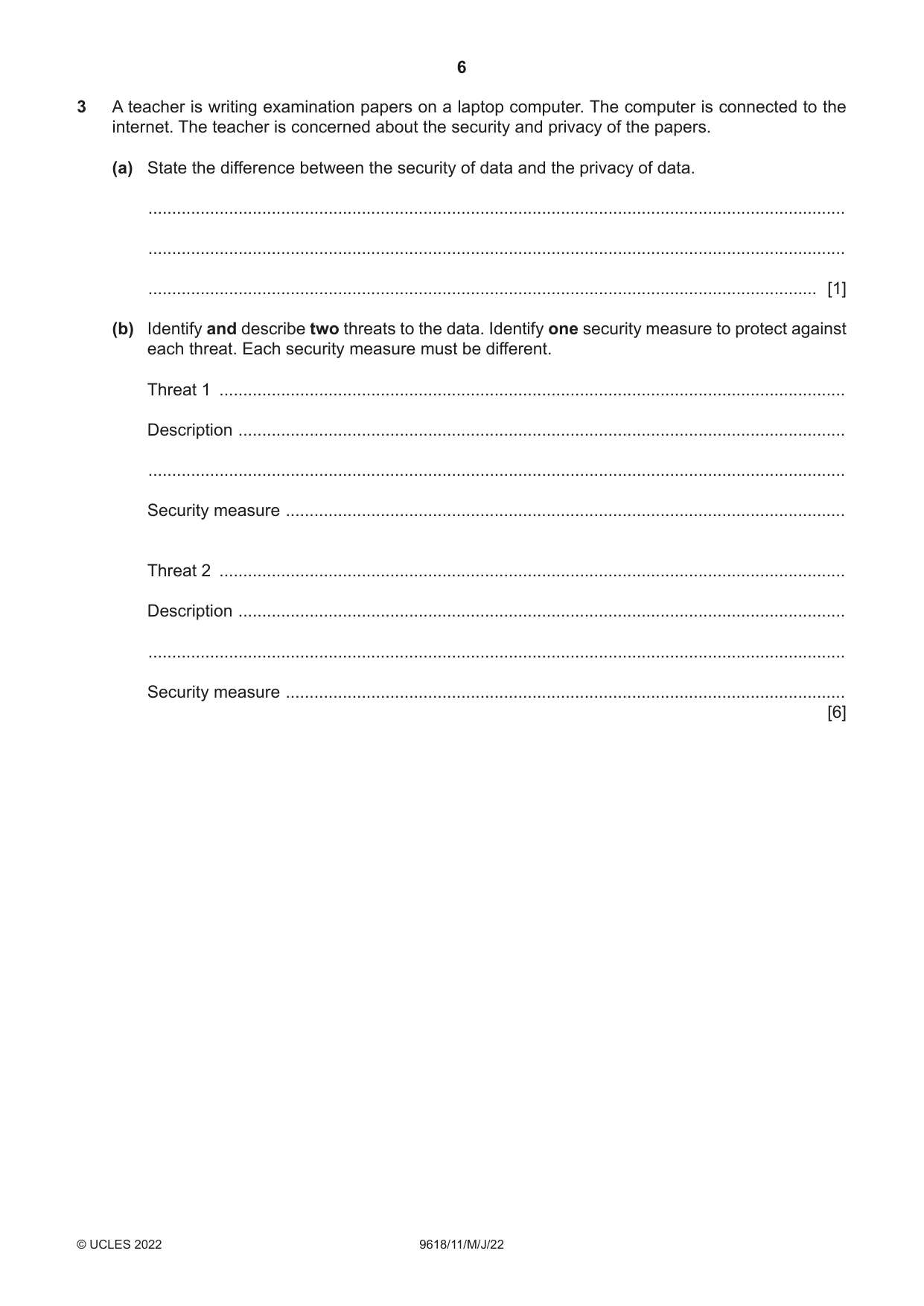 Cambridge A Level Computer Science 9618 2022 May/June Paper 1 · Variant 1 question paper, page 6 of 16