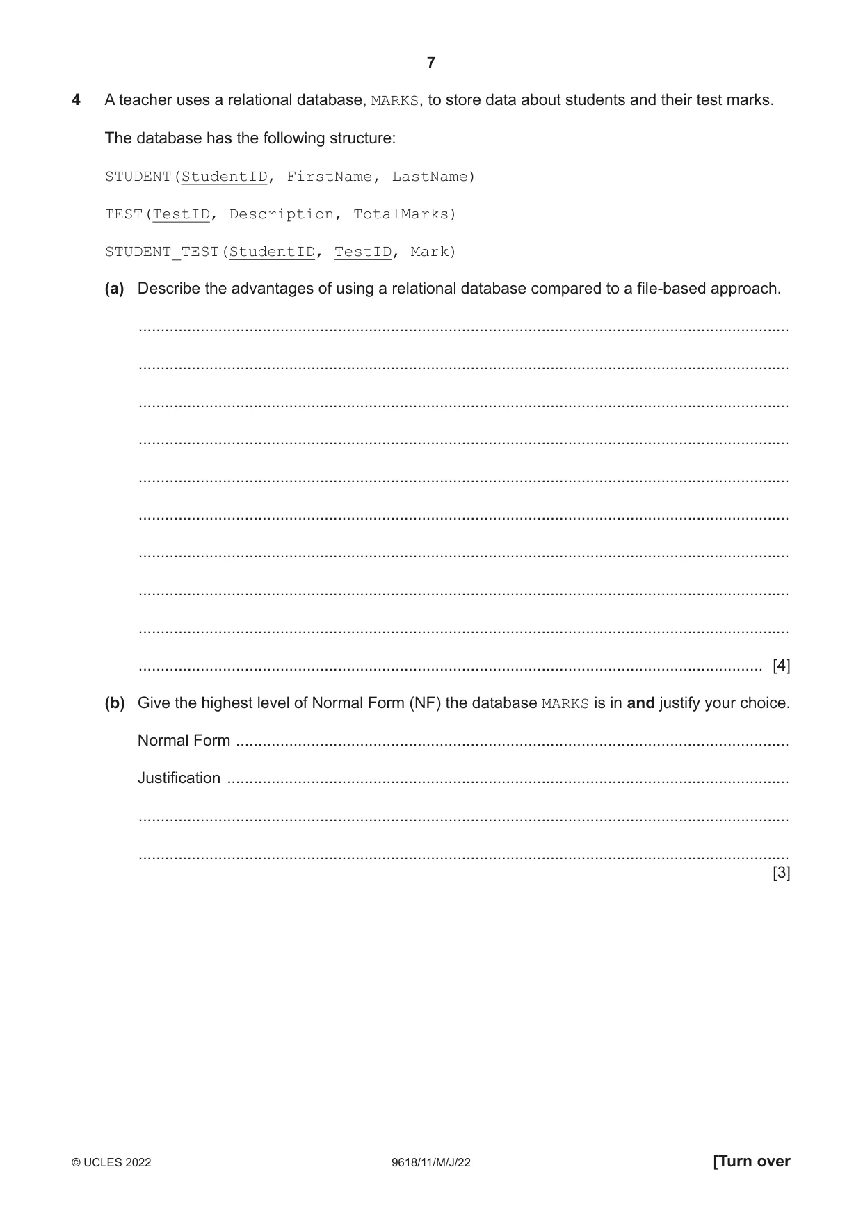 Cambridge A Level Computer Science 9618 2022 May/June Paper 1 · Variant 1 question paper, page 7 of 16
