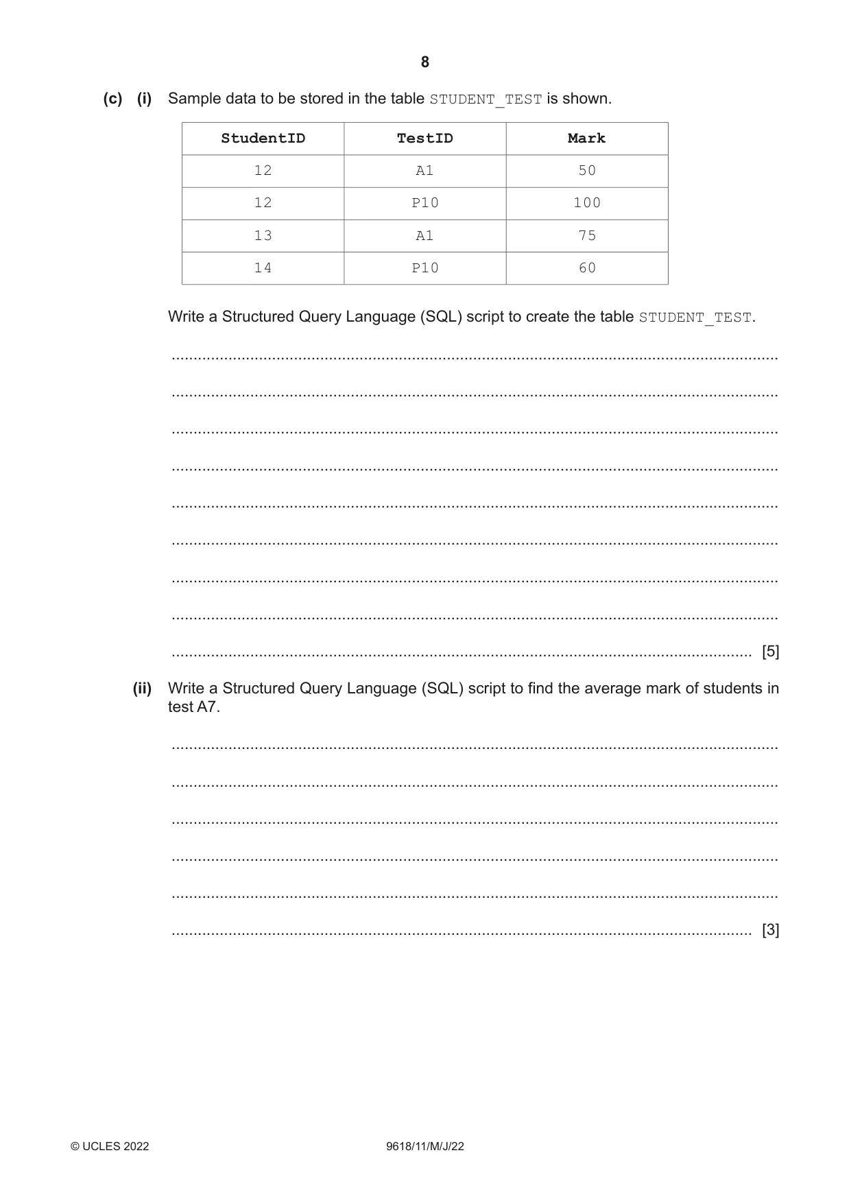 Cambridge A Level Computer Science 9618 2022 May/June Paper 1 · Variant 1 question paper, page 8 of 16