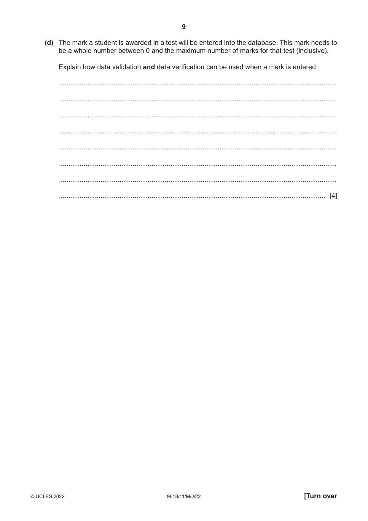 Cambridge A Level Computer Science 9618 2022 May/June Paper 1 · Variant 1 question paper, page 9 of 16
