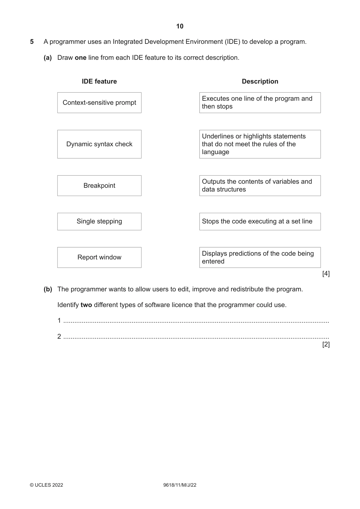 Cambridge A Level Computer Science 9618 2022 May/June Paper 1 · Variant 1 question paper, page 10 of 16