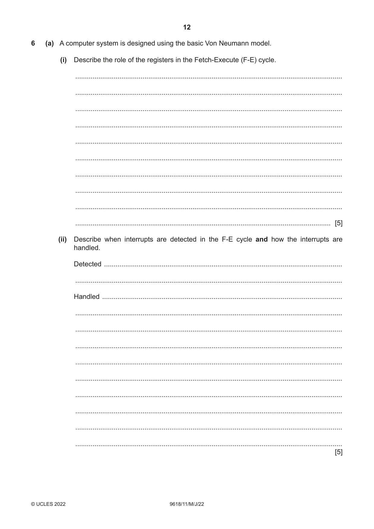 Cambridge A Level Computer Science 9618 2022 May/June Paper 1 · Variant 1 question paper, page 12 of 16