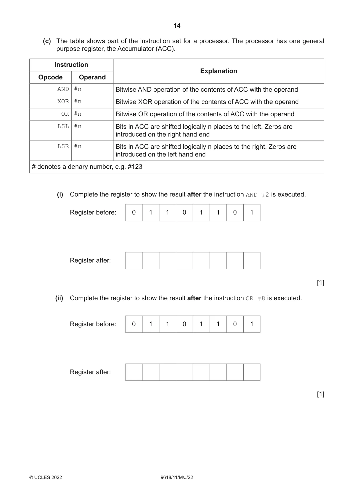 Cambridge A Level Computer Science 9618 2022 May/June Paper 1 · Variant 1 question paper, page 14 of 16