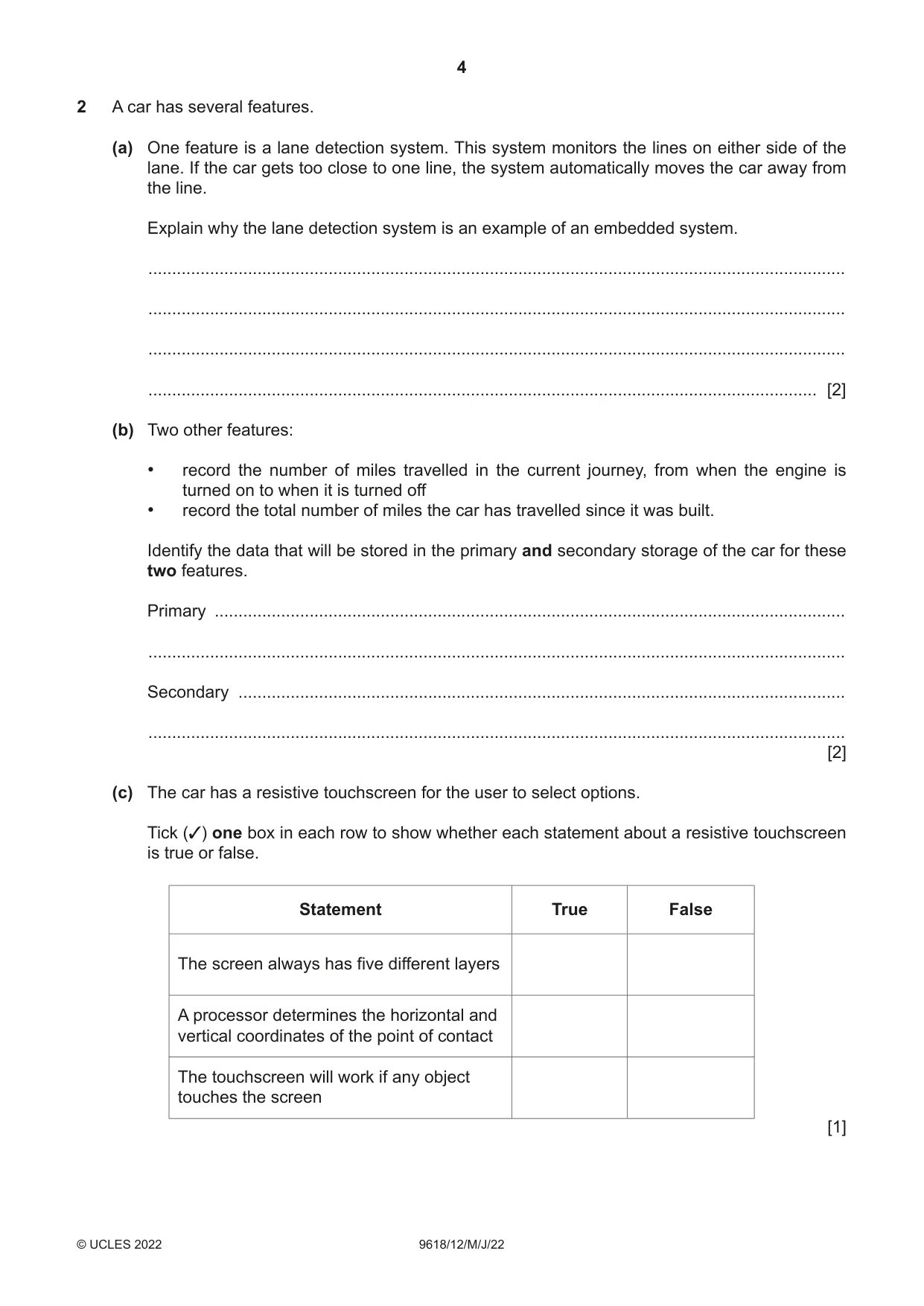 Cambridge A Level Computer Science 9618 2022 May/June Paper 1 · Variant 2 question paper, page 4 of 16