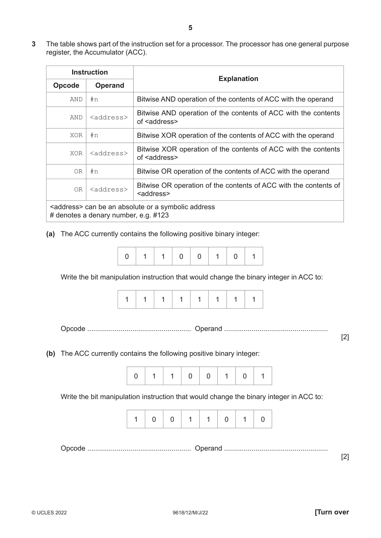 Cambridge A Level Computer Science 9618 2022 May/June Paper 1 · Variant 2 question paper, page 5 of 16