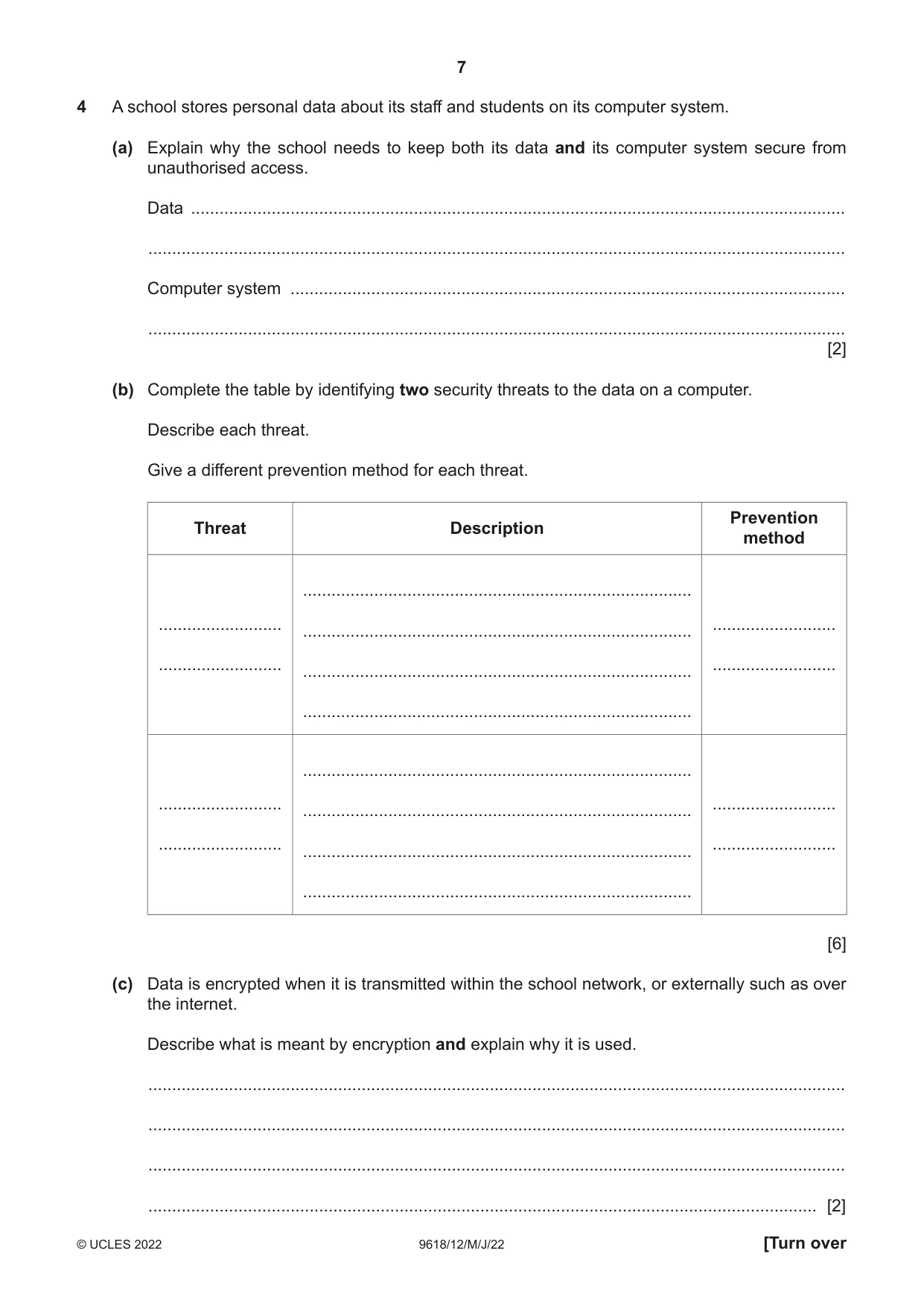 Cambridge A Level Computer Science 9618 2022 May/June Paper 1 · Variant 2 question paper, page 7 of 16