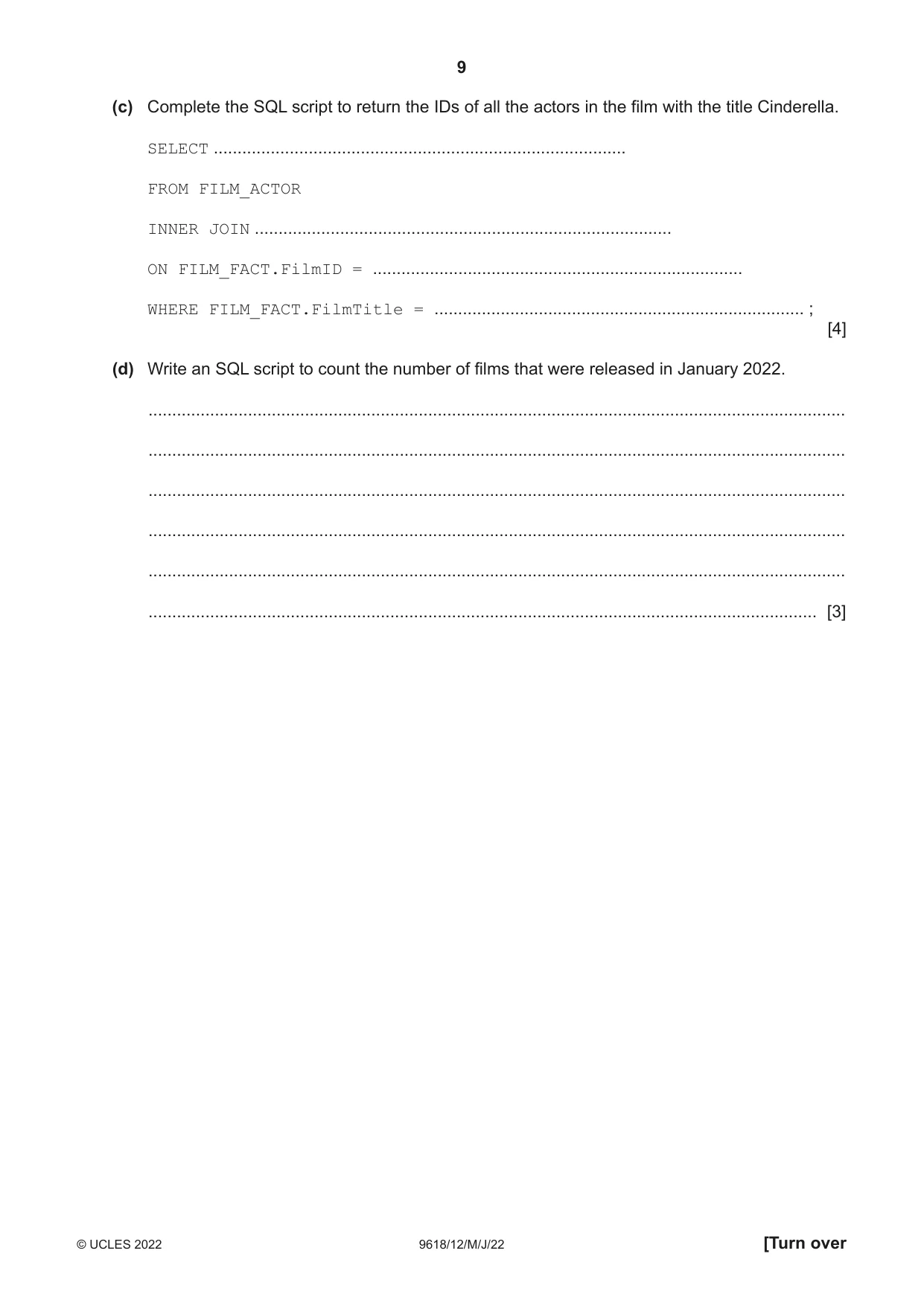 Cambridge A Level Computer Science 9618 2022 May/June Paper 1 · Variant 2 question paper, page 9 of 16