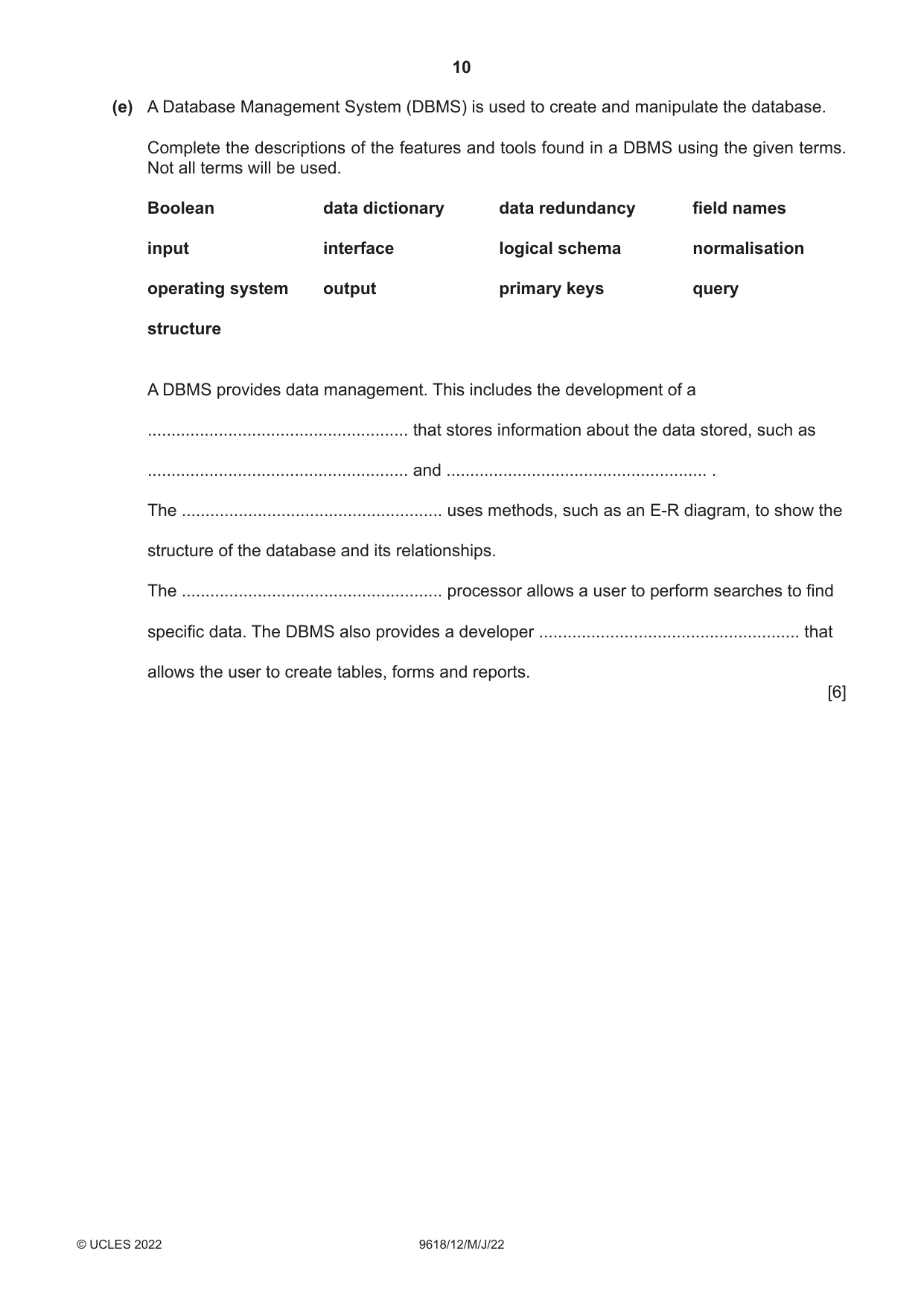 Cambridge A Level Computer Science 9618 2022 May/June Paper 1 · Variant 2 question paper, page 10 of 16