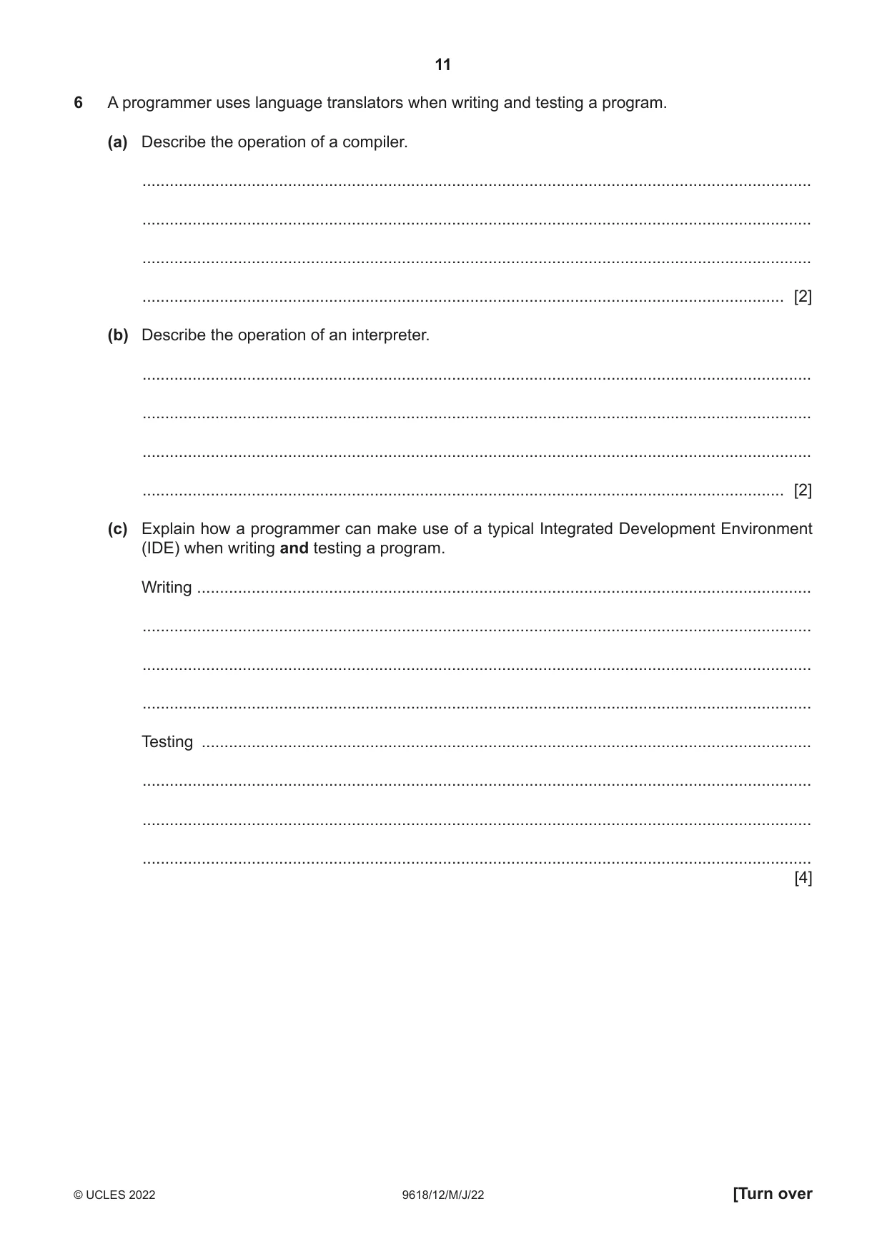 Cambridge A Level Computer Science 9618 2022 May/June Paper 1 · Variant 2 question paper, page 11 of 16
