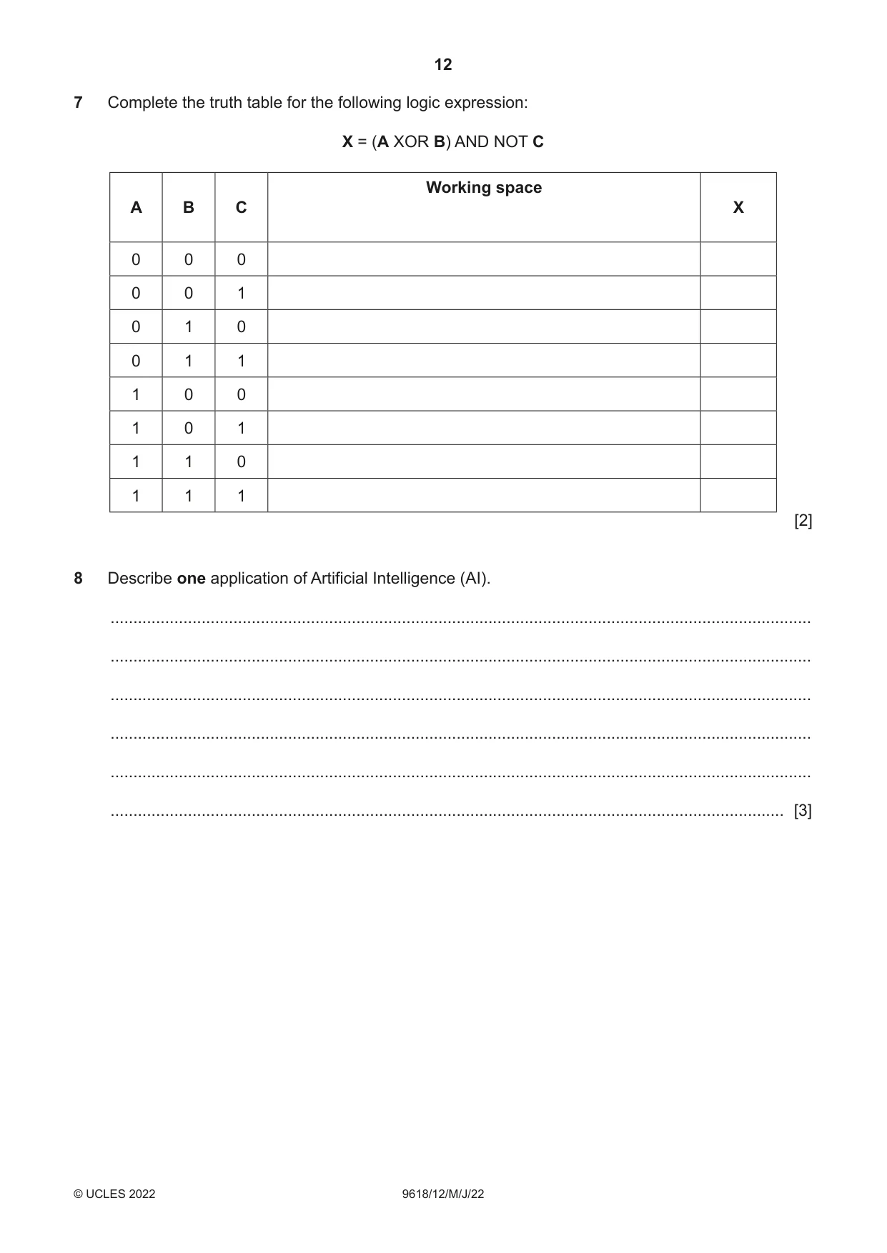 Cambridge A Level Computer Science 9618 2022 May/June Paper 1 · Variant 2 question paper, page 12 of 16