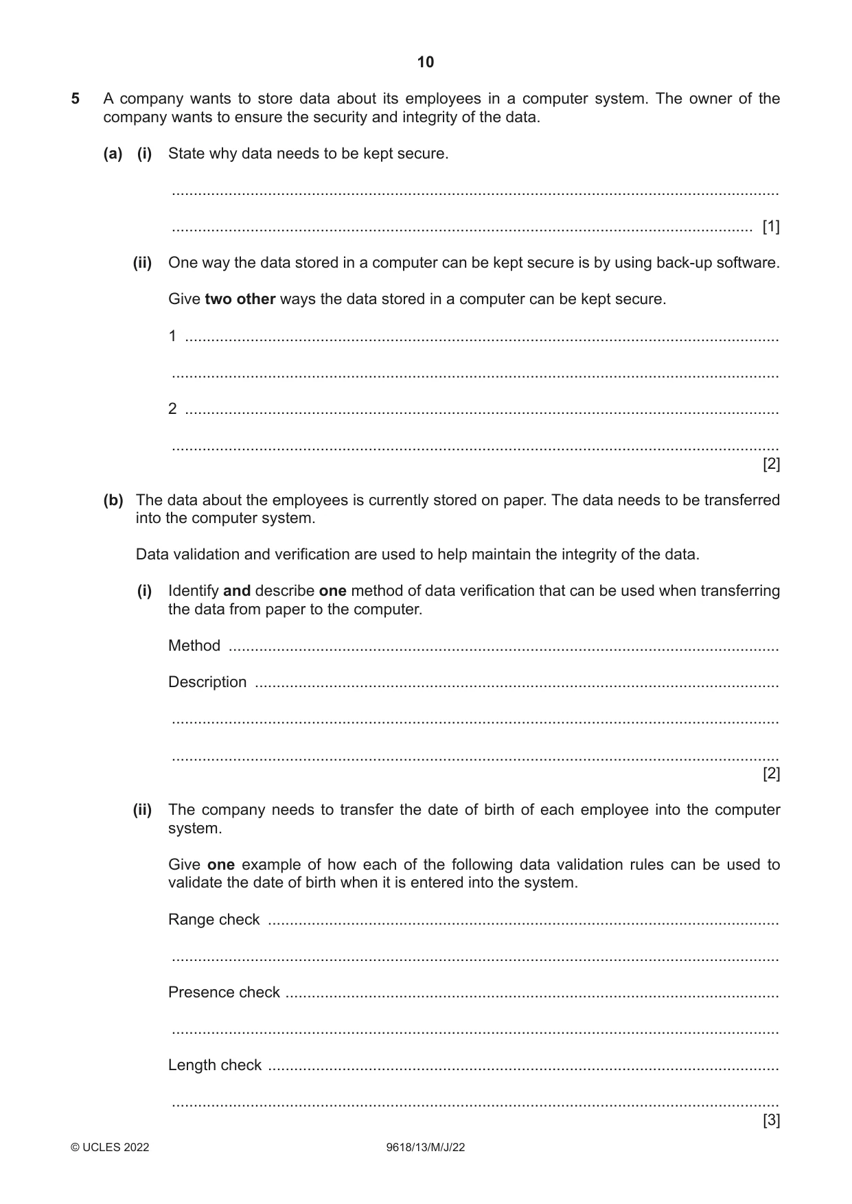 Cambridge A Level Computer Science 9618 2022 May/June Paper 1 · Variant 3 question paper, page 10 of 16