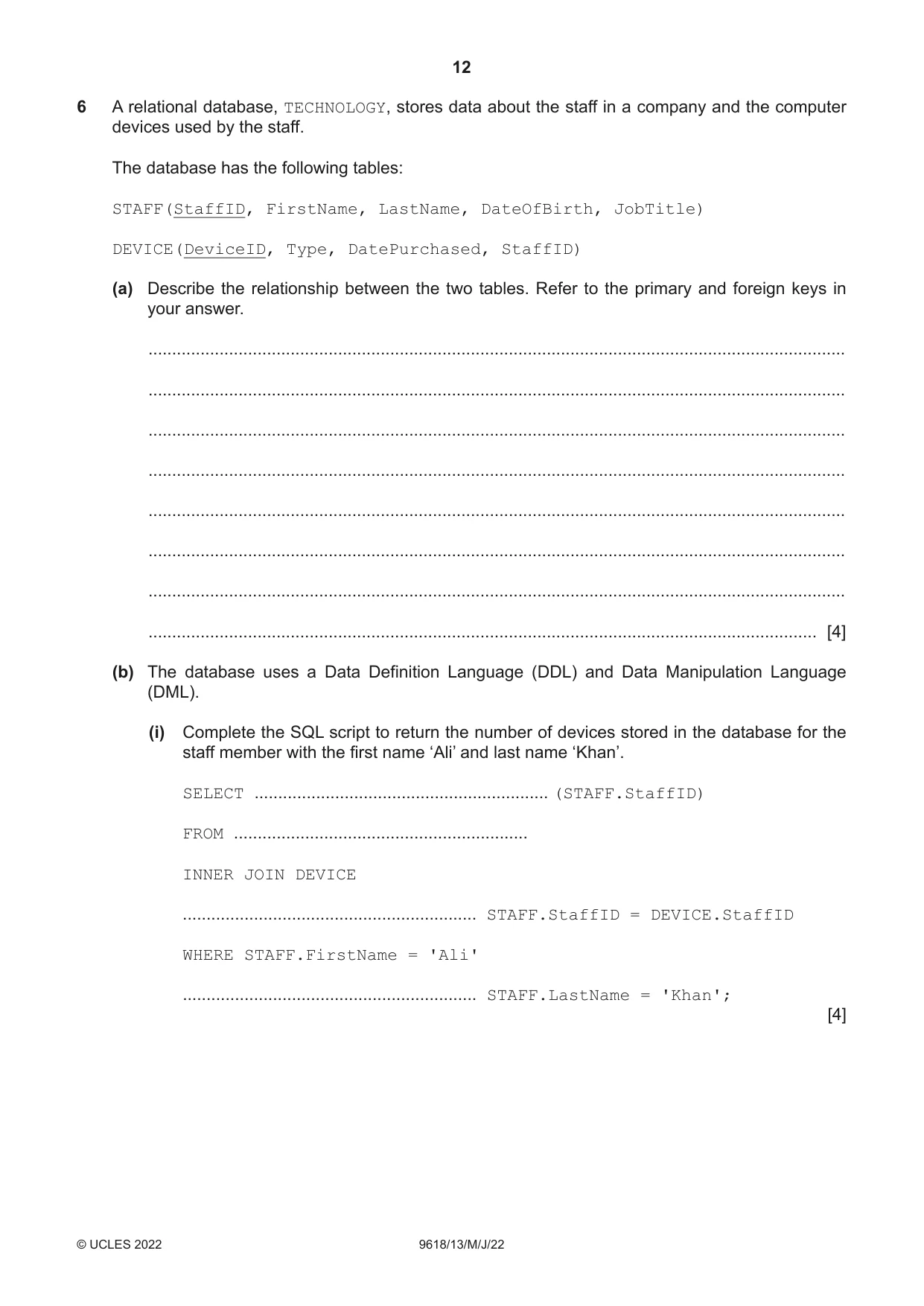 Cambridge A Level Computer Science 9618 2022 May/June Paper 1 · Variant 3 question paper, page 12 of 16
