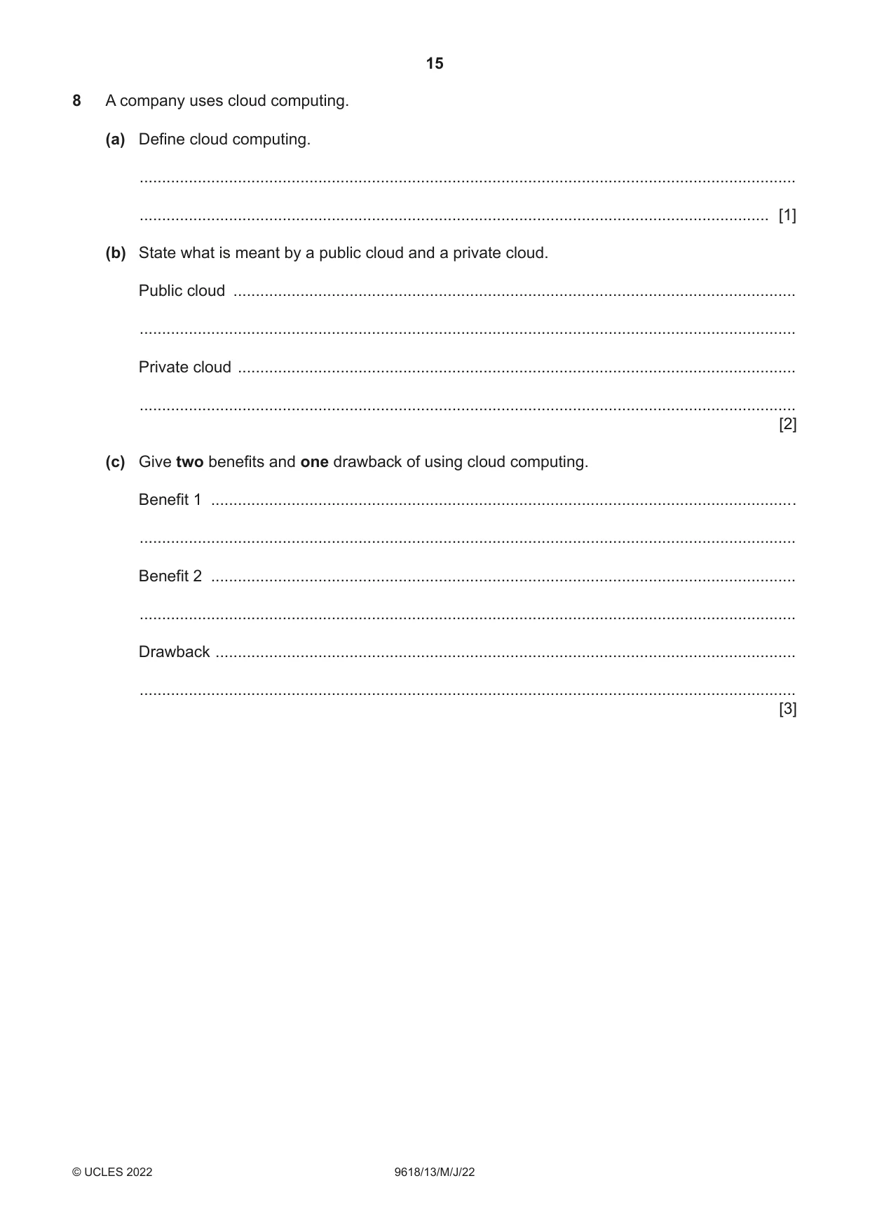Cambridge A Level Computer Science 9618 2022 May/June Paper 1 · Variant 3 question paper, page 15 of 16
