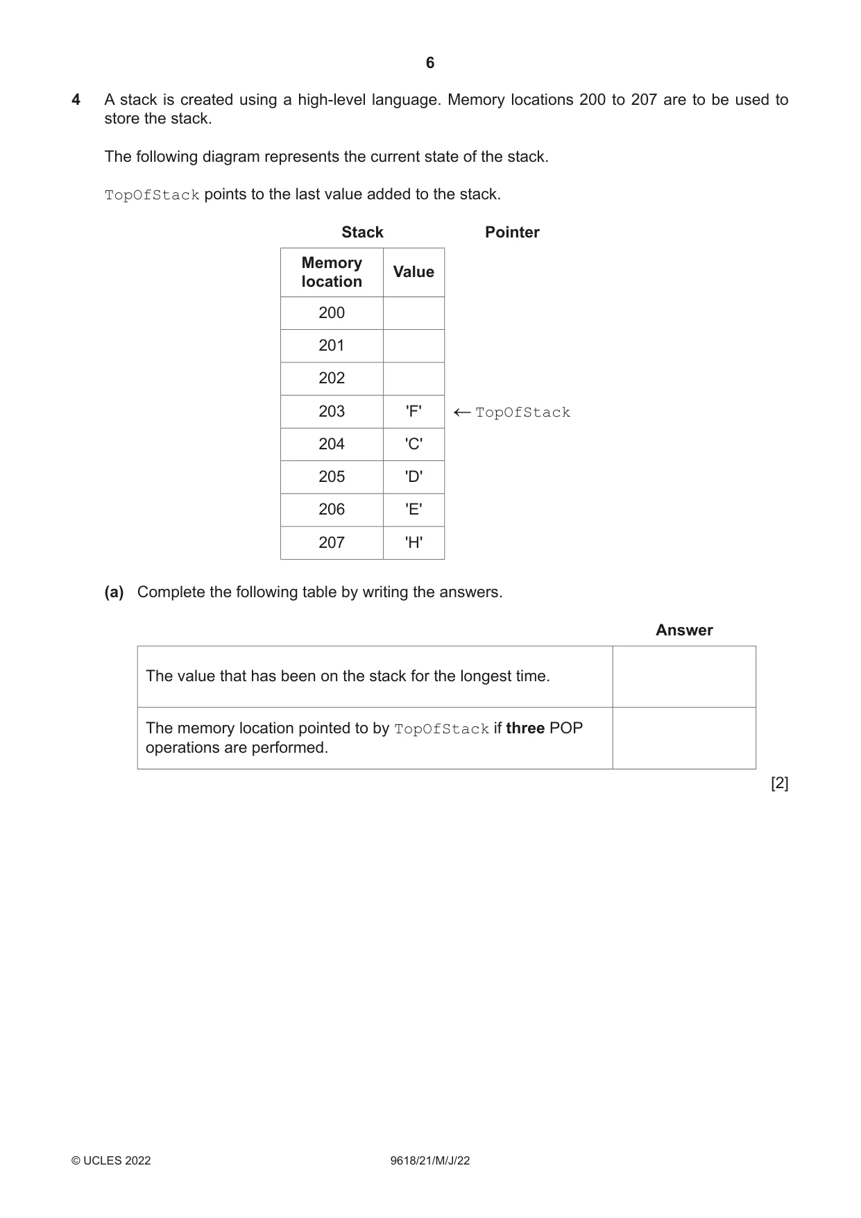 Cambridge A Level Computer Science 9618 2022 May/June Paper 2 · Variant 1 question paper, page 6 of 20