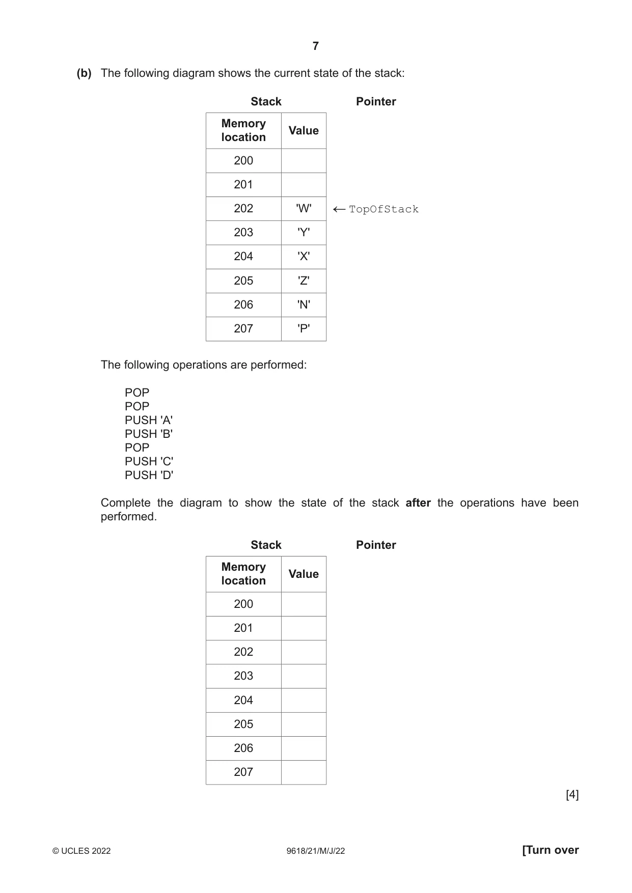 Cambridge A Level Computer Science 9618 2022 May/June Paper 2 · Variant 1 question paper, page 7 of 20