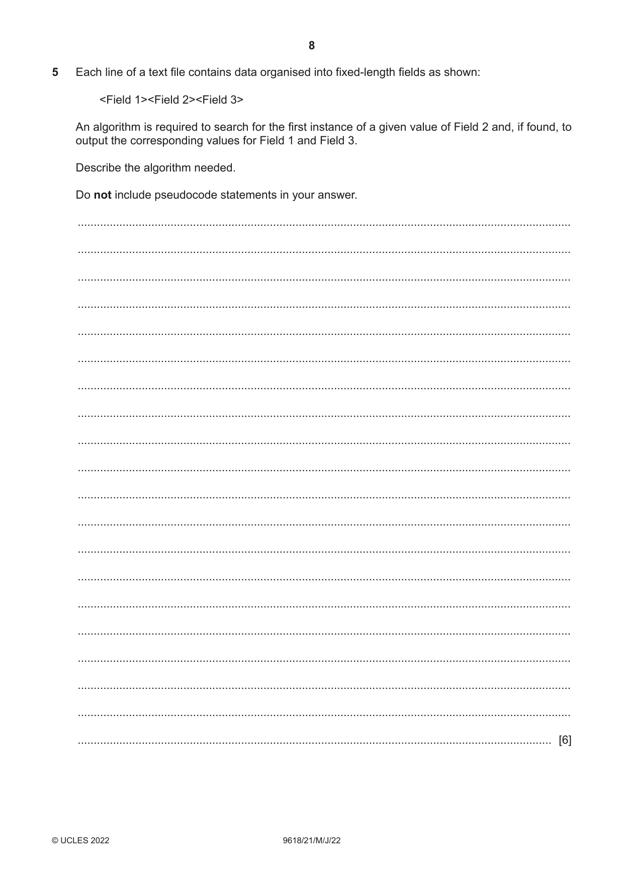 Cambridge A Level Computer Science 9618 2022 May/June Paper 2 · Variant 1 question paper, page 8 of 20