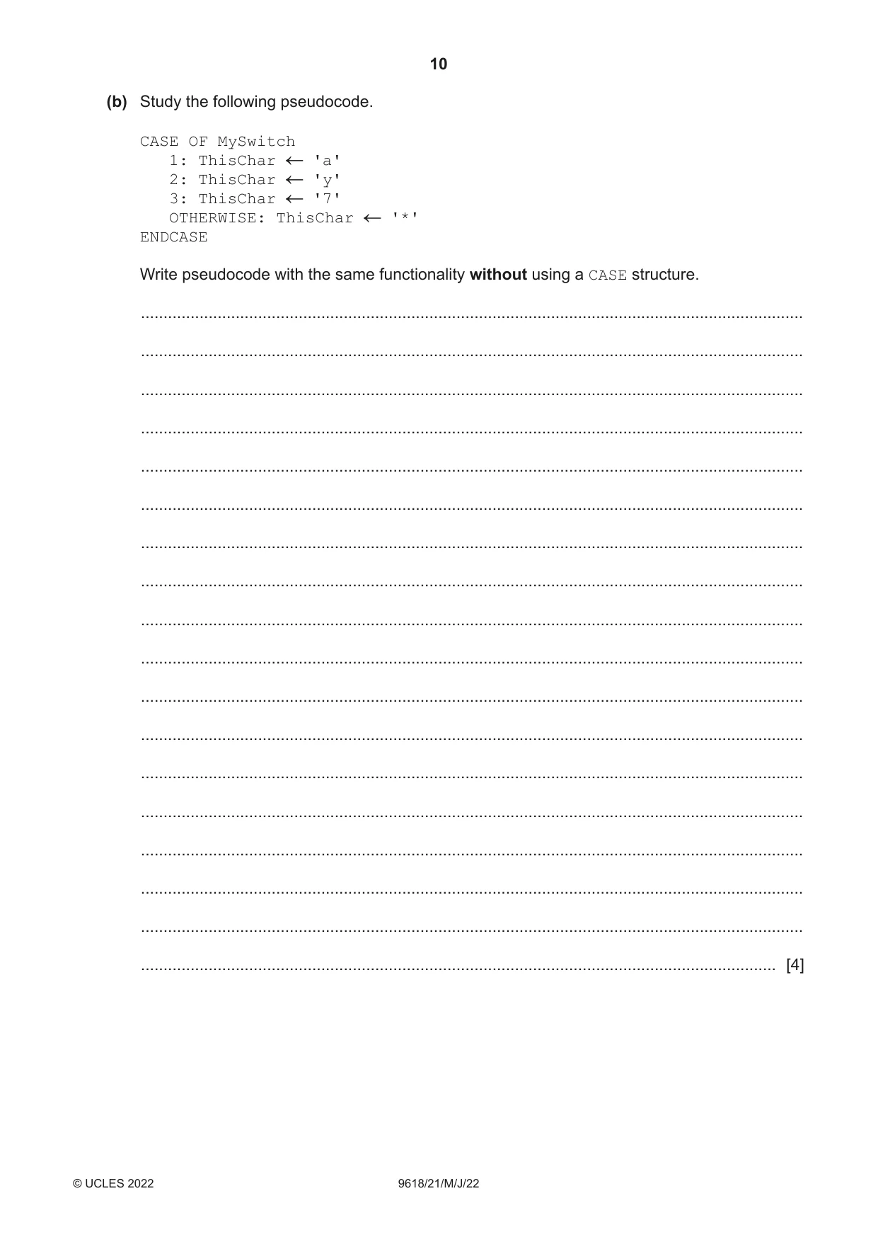 Cambridge A Level Computer Science 9618 2022 May/June Paper 2 · Variant 1 question paper, page 10 of 20