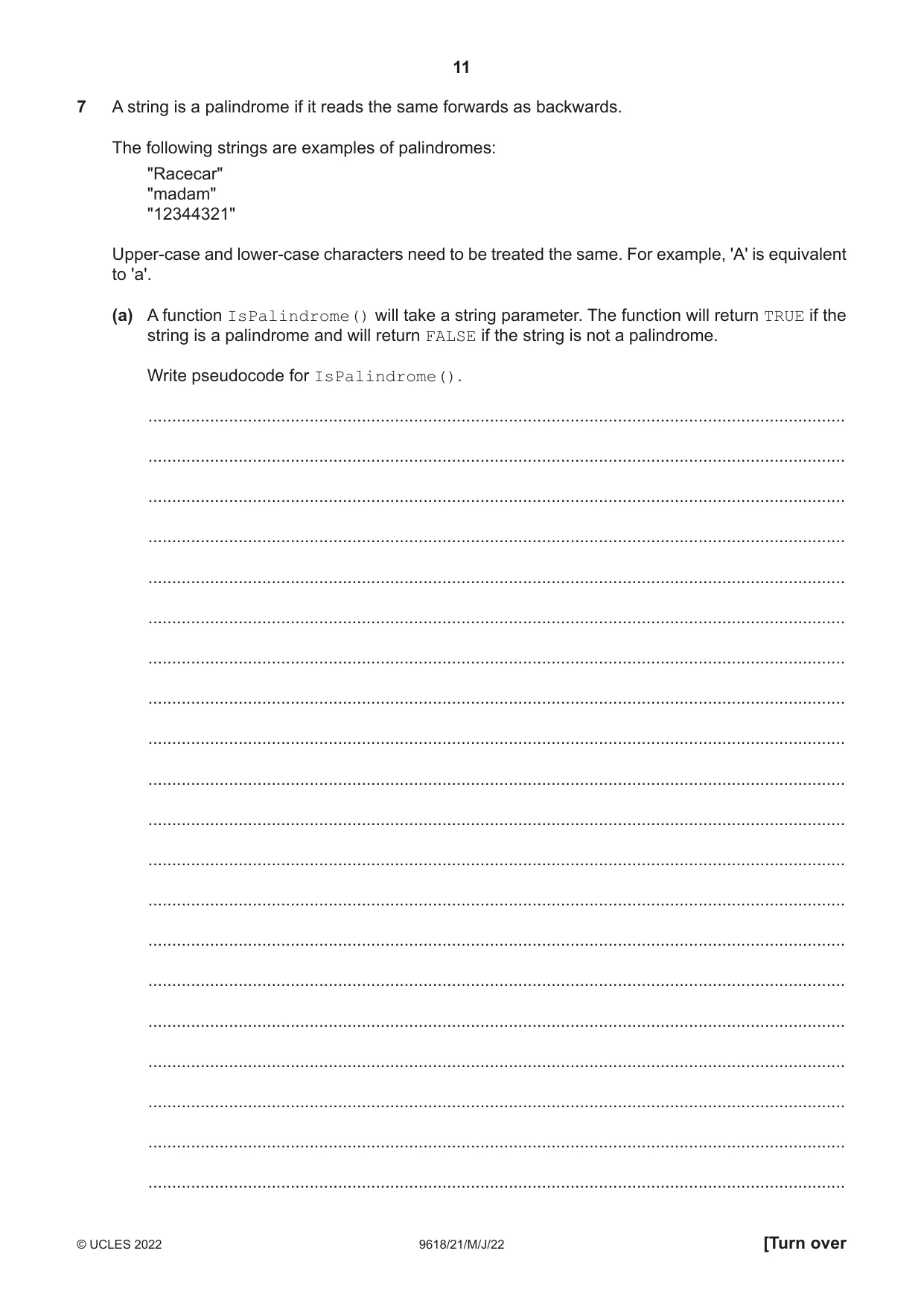 Cambridge A Level Computer Science 9618 2022 May/June Paper 2 · Variant 1 question paper, page 11 of 20