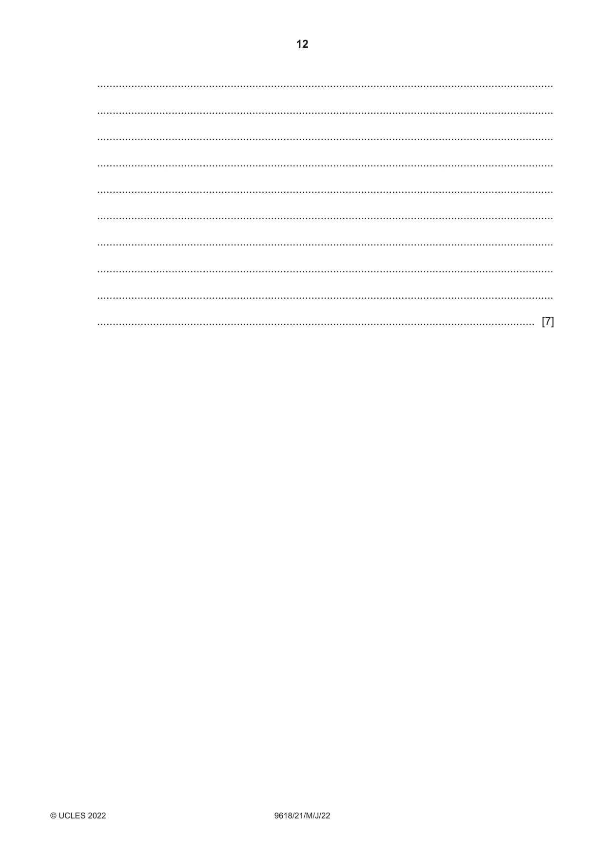 Cambridge A Level Computer Science 9618 2022 May/June Paper 2 · Variant 1 question paper, page 12 of 20