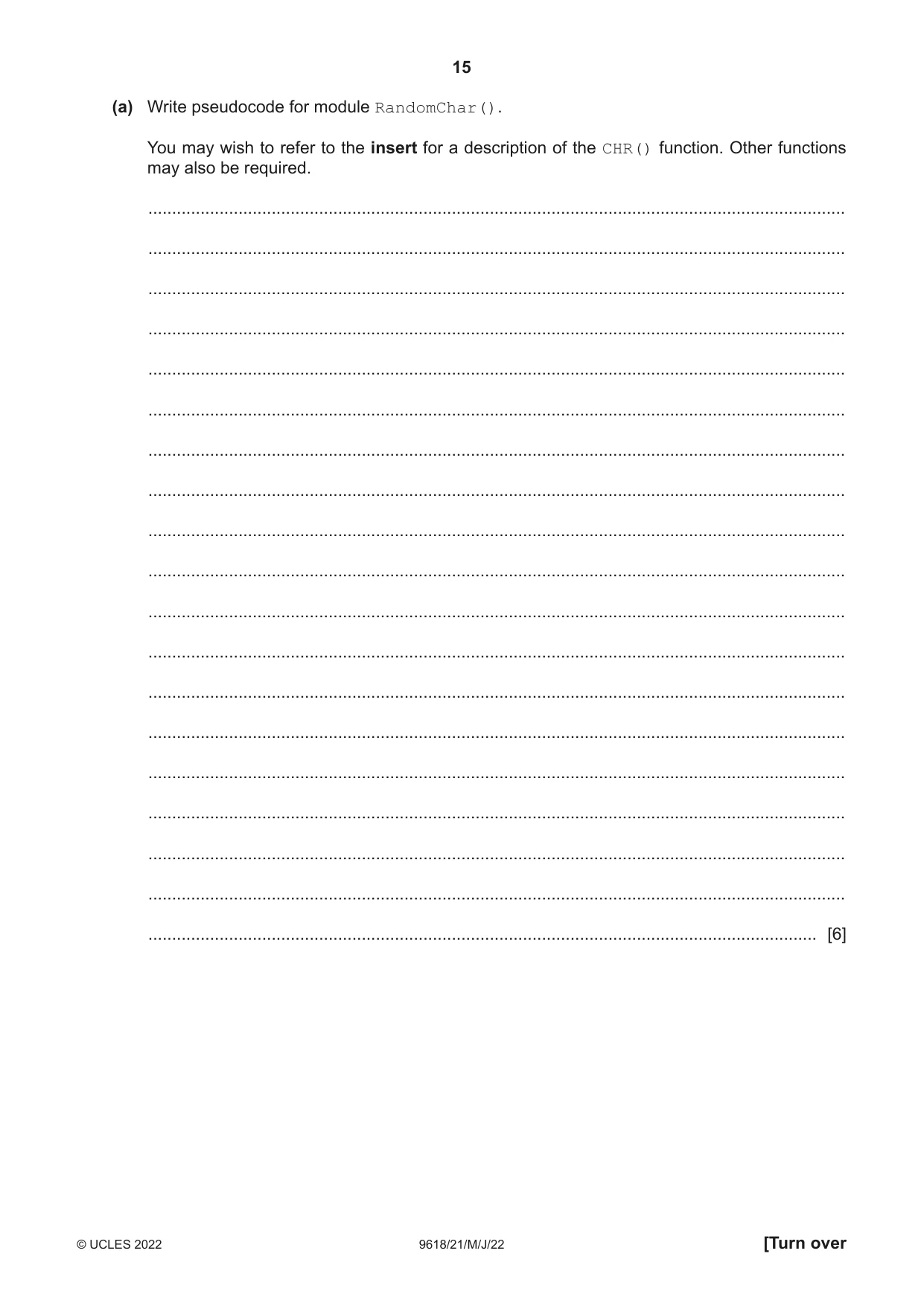 Cambridge A Level Computer Science 9618 2022 May/June Paper 2 · Variant 1 question paper, page 15 of 20