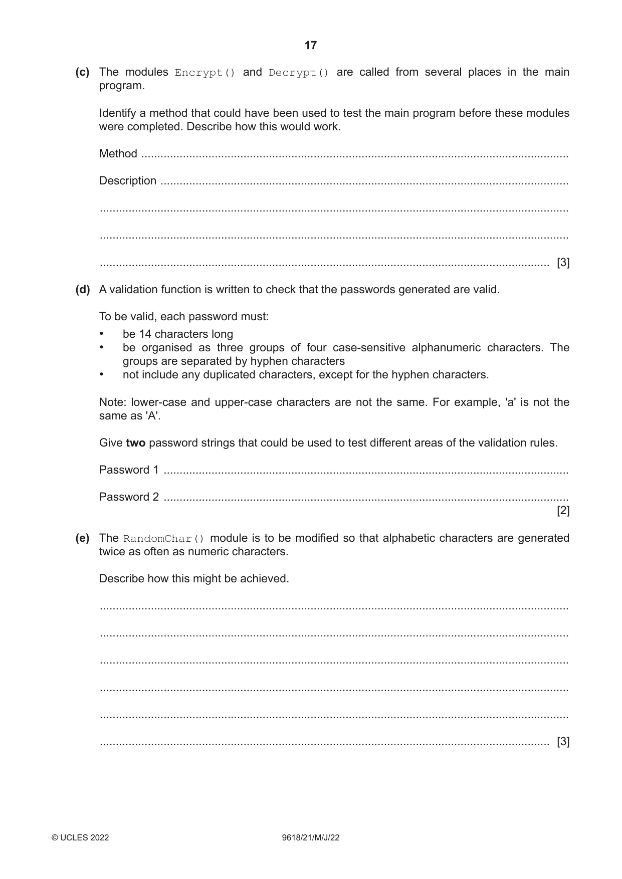 Cambridge A Level Computer Science 9618 2022 May/June Paper 2 · Variant 1 question paper, page 17 of 20