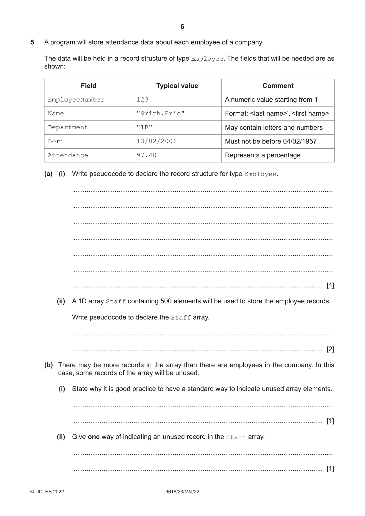 Cambridge A Level Computer Science 9618 2022 May/June Paper 2 · Variant 3 question paper, page 6 of 20