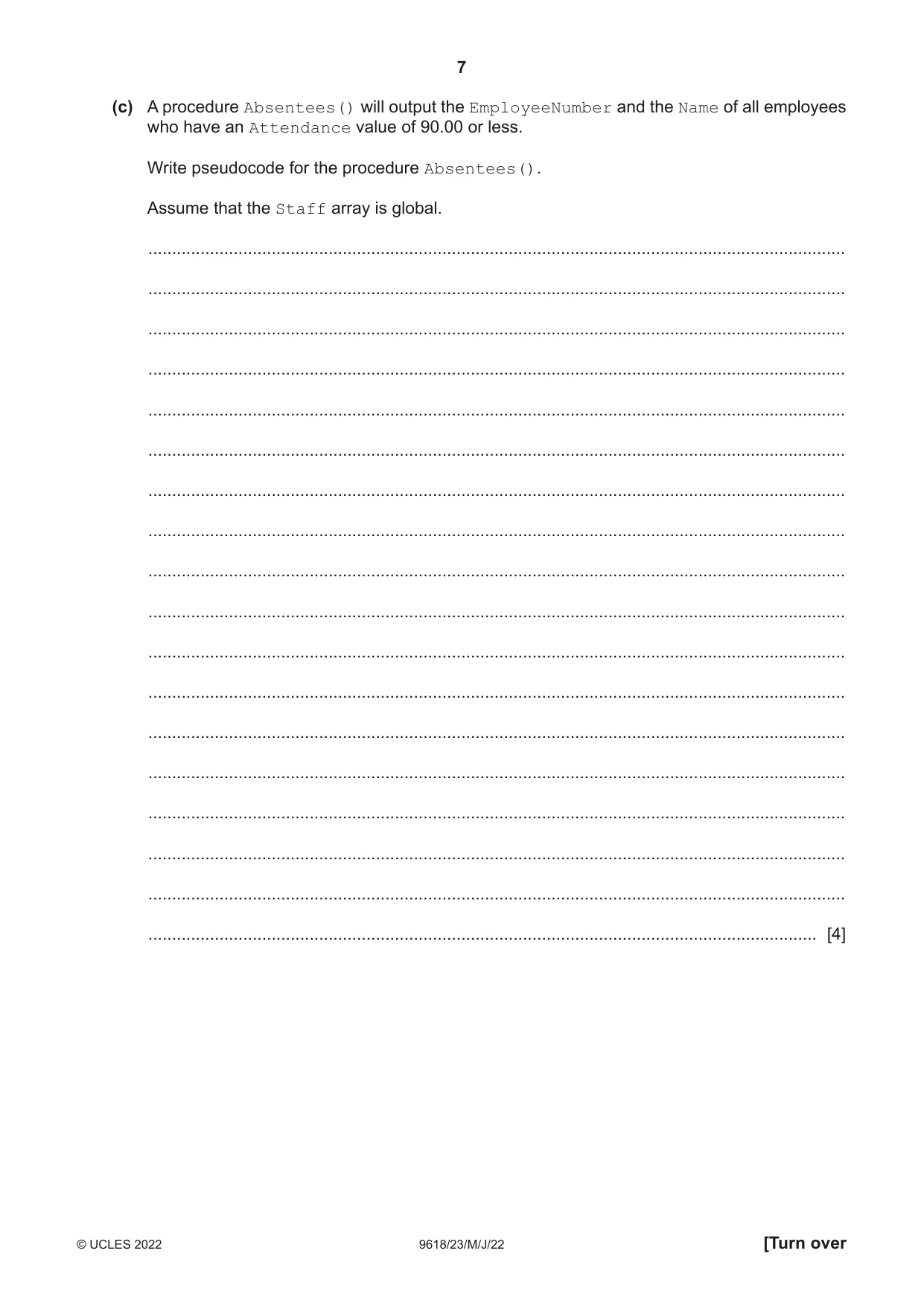 Cambridge A Level Computer Science 9618 2022 May/June Paper 2 · Variant 3 question paper, page 7 of 20
