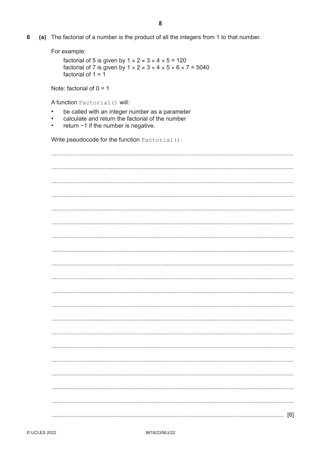 Cambridge A Level Computer Science 9618 2022 May/June Paper 2 · Variant 3 question paper, page 8 of 20