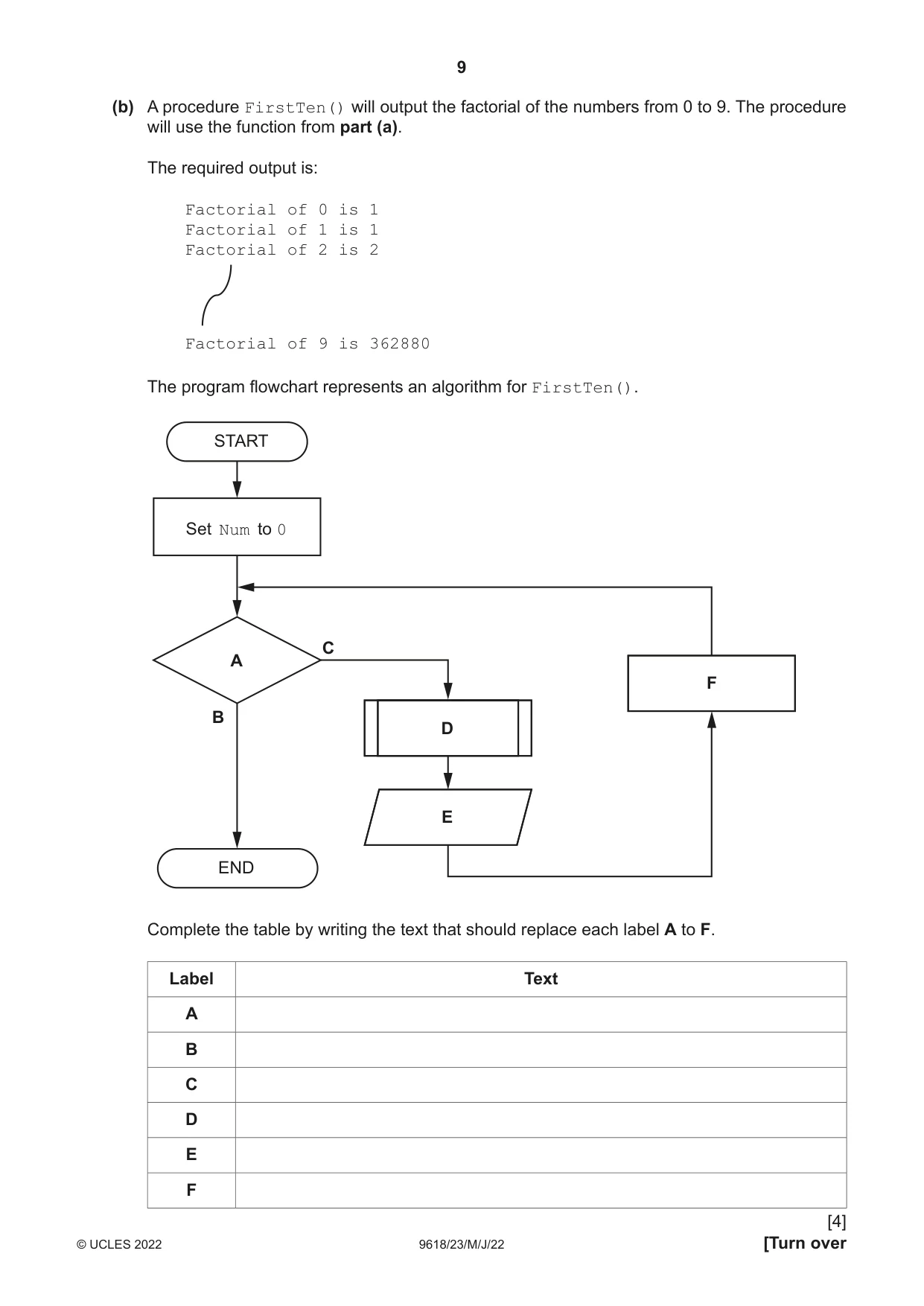 Cambridge A Level Computer Science 9618 2022 May/June Paper 2 · Variant 3 question paper, page 9 of 20